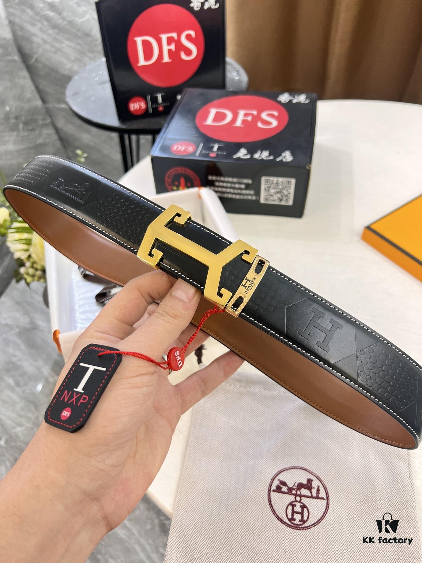 693201303a89a121ed5503a1 Hermès Men's Belt, Top Grain Calfskin with Engraved Metal Buckle, 3.8cm Width, Custom Length