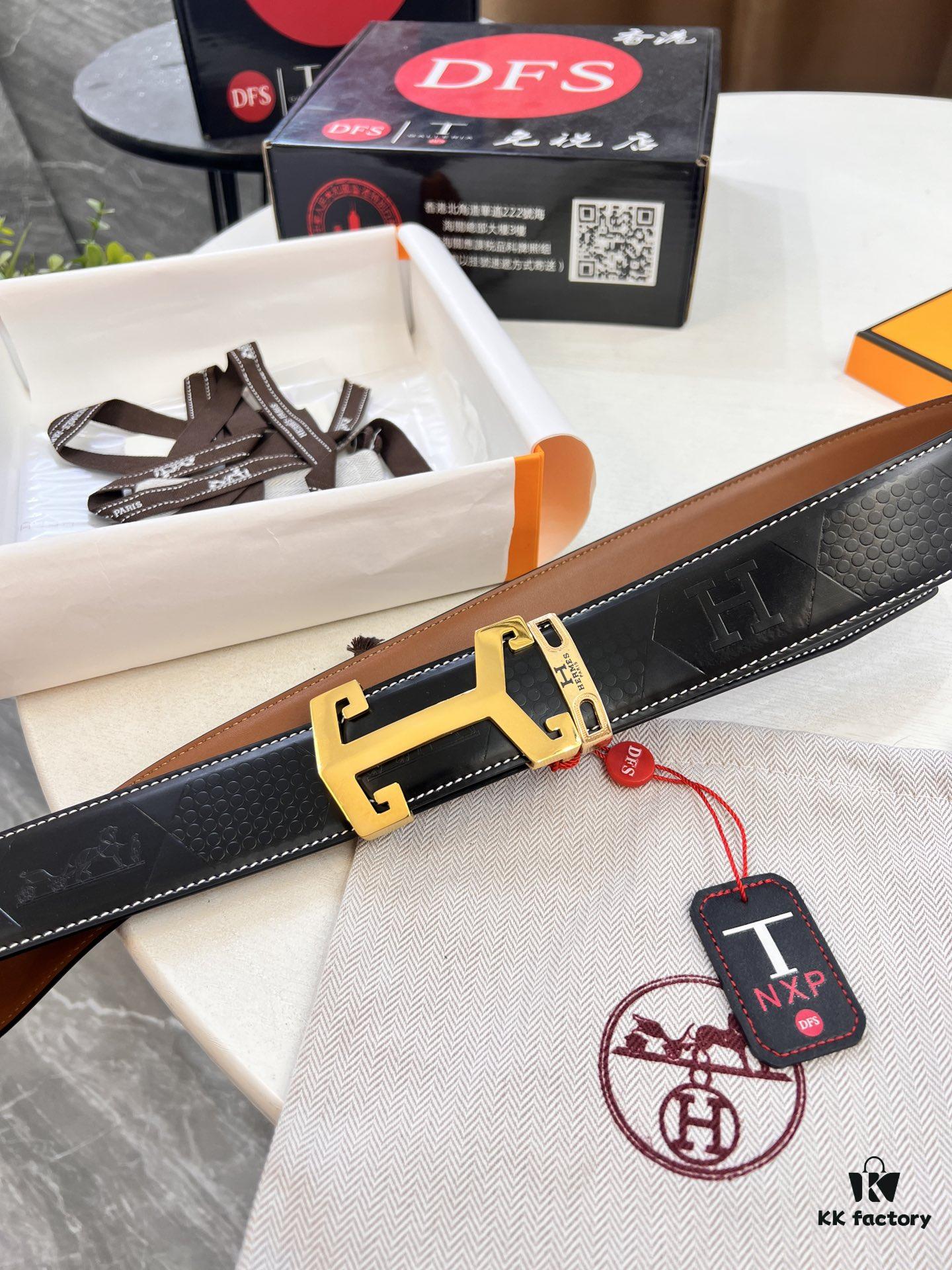 693201303a89a121ed5503a2 Hermès Men's Belt, Top Grain Calfskin with Engraved Metal Buckle, 3.8cm Width, Custom Length