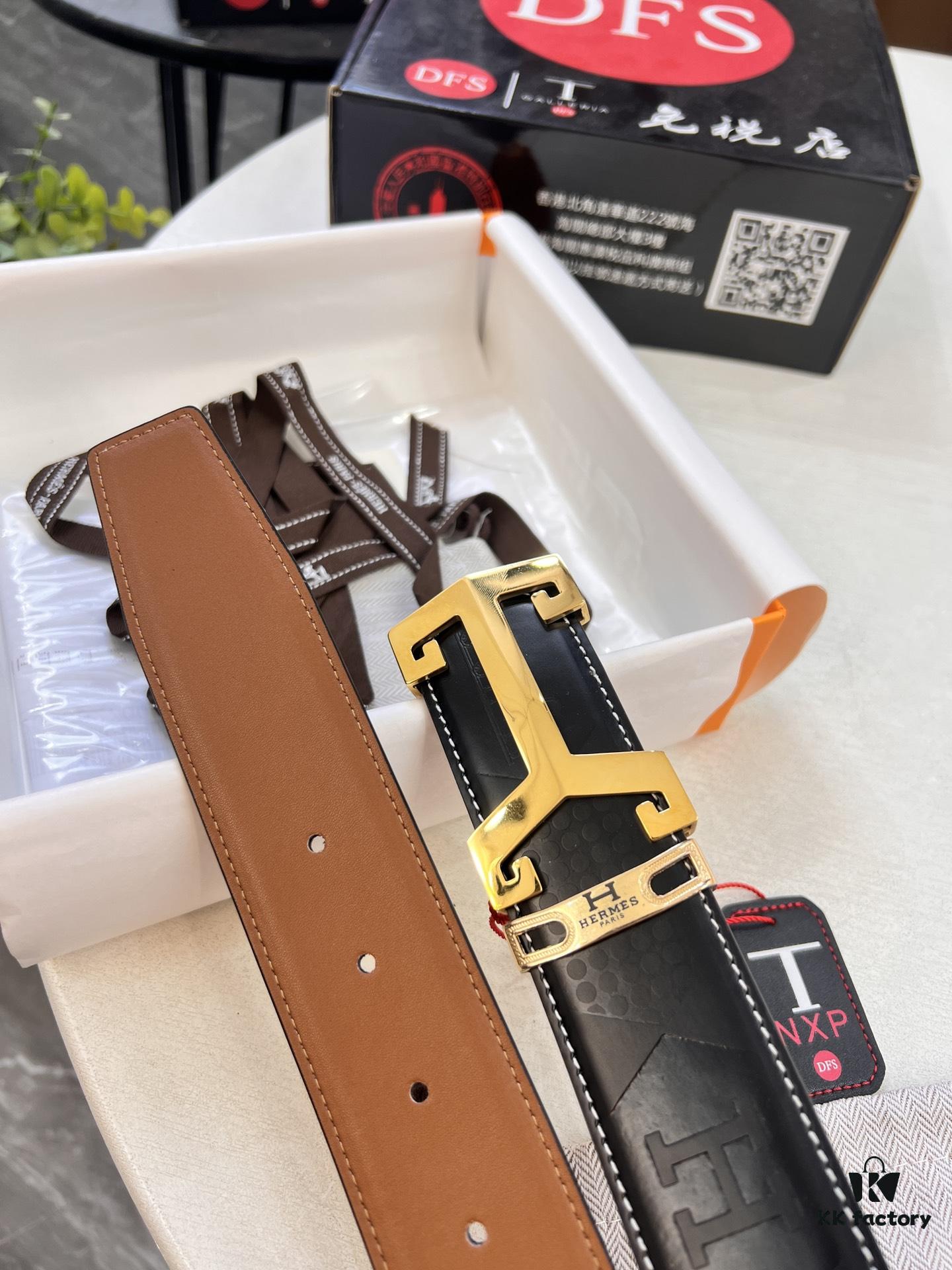 693201303a89a121ed5503a3 Hermès Men's Belt, Top Grain Calfskin with Engraved Metal Buckle, 3.8cm Width, Custom Length
