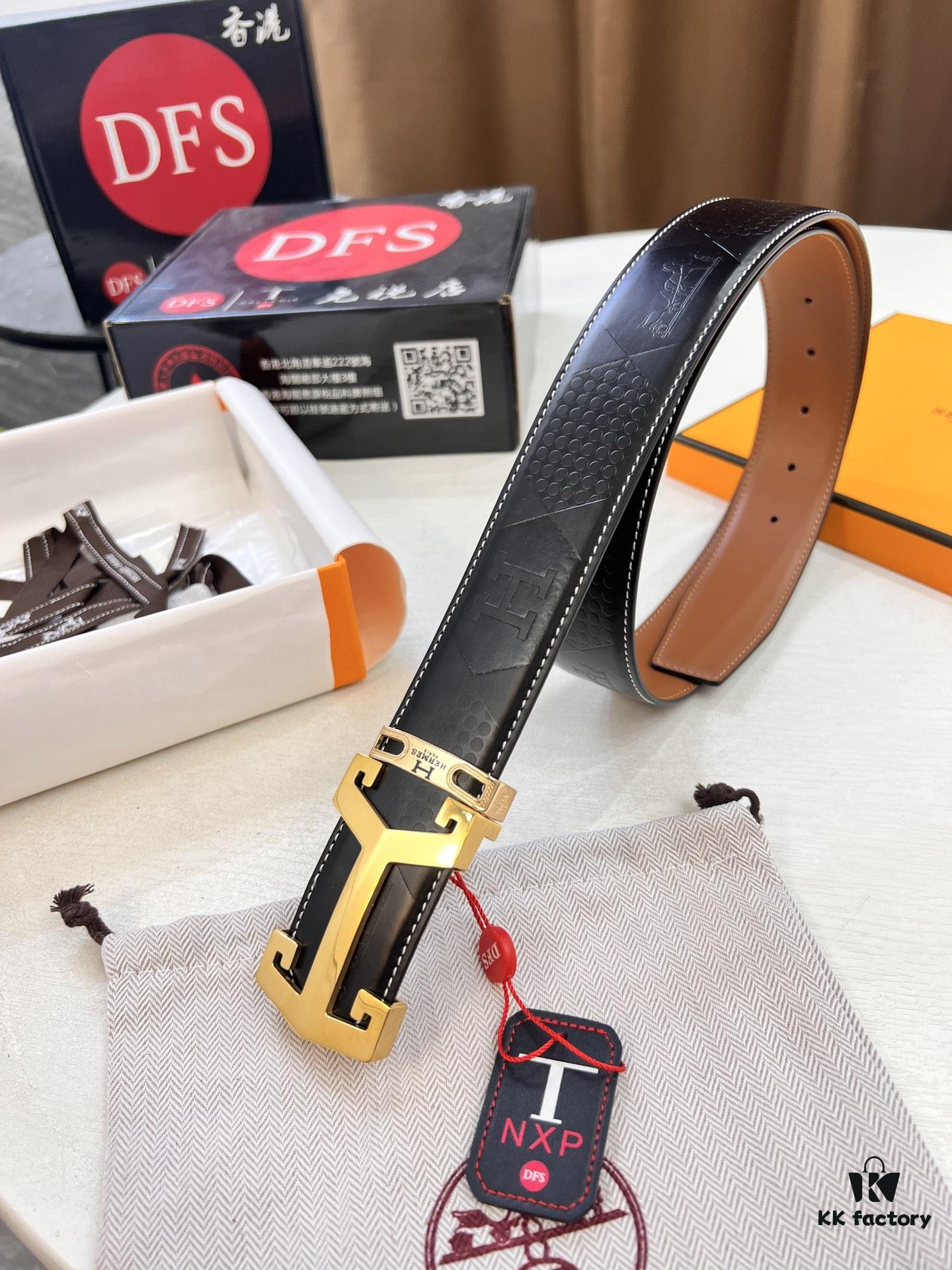693201303a89a121ed5503a4 Hermès Men's Belt, Top Grain Calfskin with Engraved Metal Buckle, 3.8cm Width, Custom Length