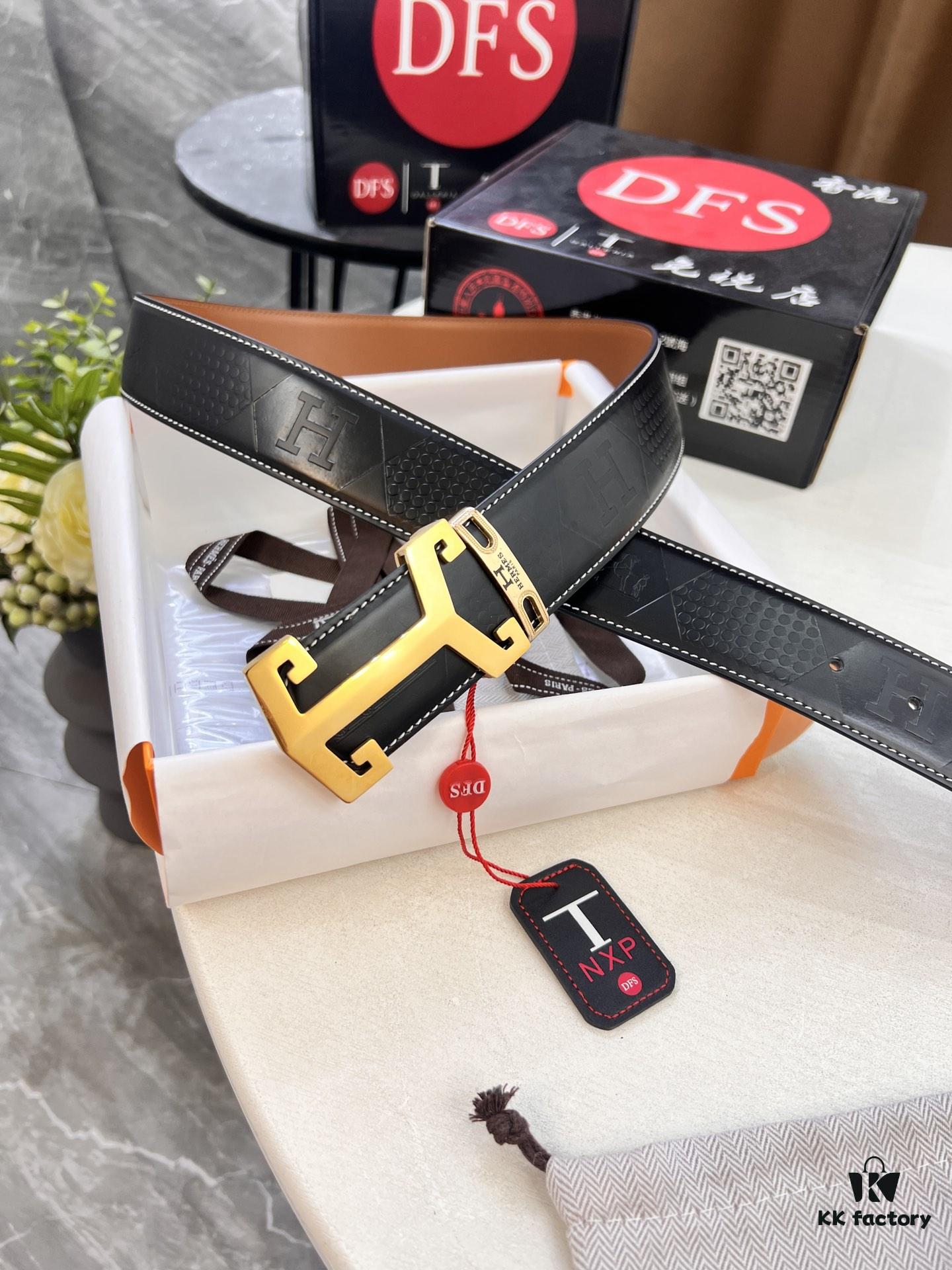 693201303a89a121ed5503a6 Hermès Men's Belt, Top Grain Calfskin with Engraved Metal Buckle, 3.8cm Width, Custom Length