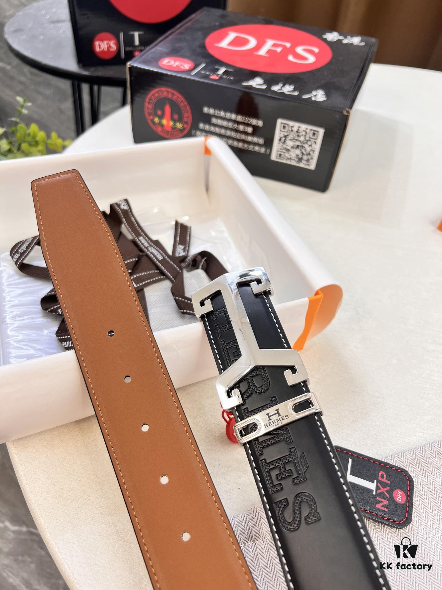 693201303a89a121ed5503aa Hermès Men's Belt, Top Grain Cowhide with Engraved Buckle, 3.8cm Width, Adjustable Length, Original Imported Embossed Horse Head Design, Ideal Gift