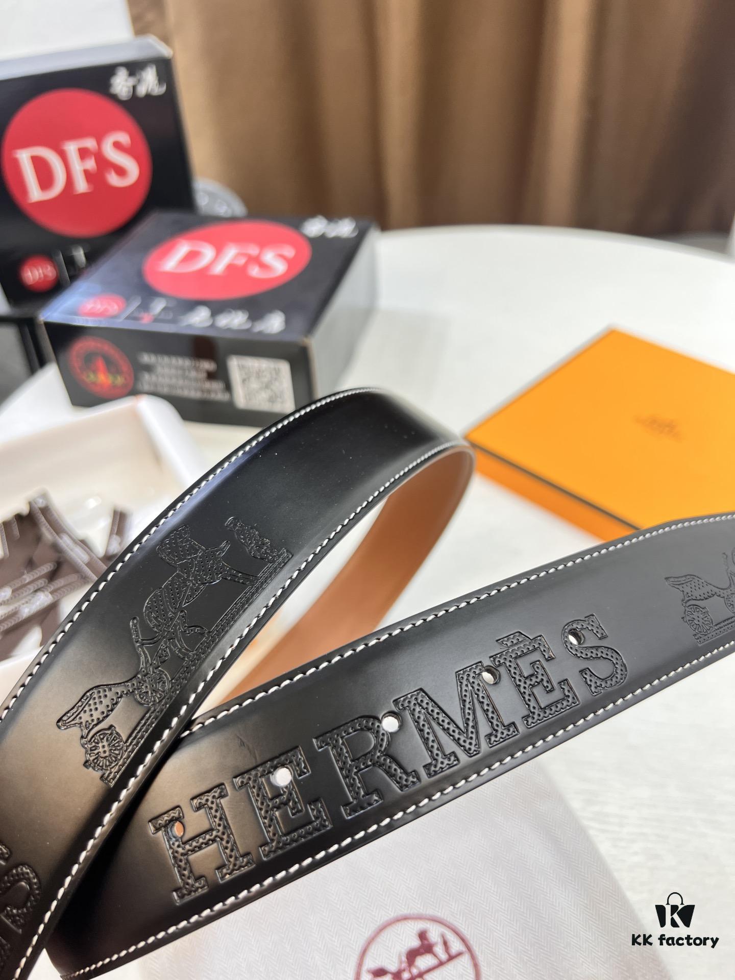 693201313a89a121ed5503ab Hermès Men's Belt, Top Grain Cowhide with Engraved Buckle, 3.8cm Width, Adjustable Length, Original Imported Embossed Horse Head Design, Ideal Gift