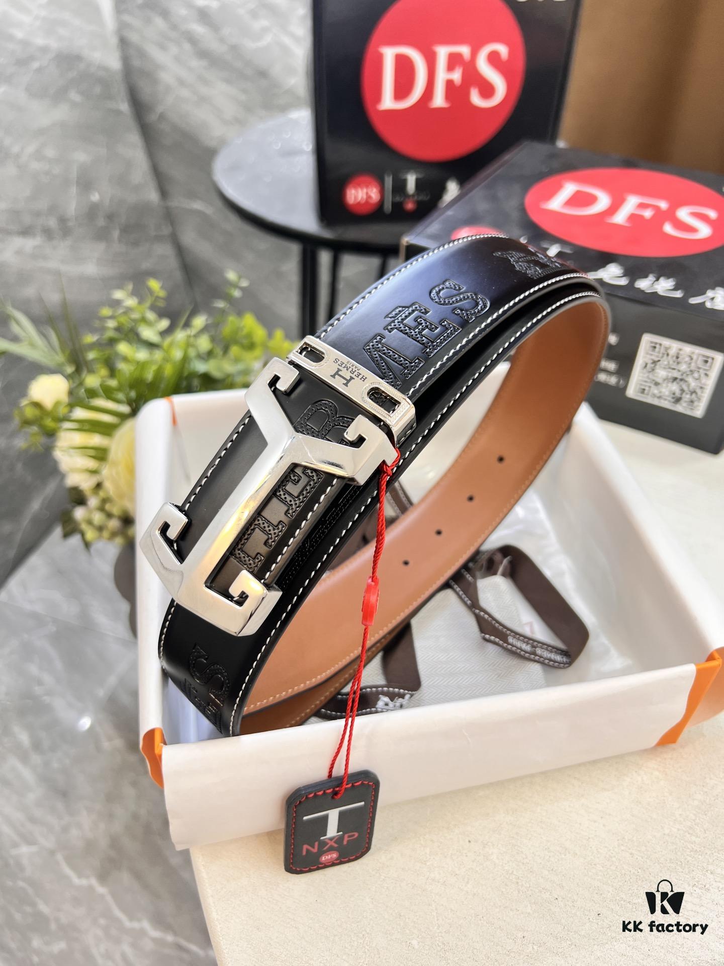 693201313a89a121ed5503ac Hermès Men's Belt, Top Grain Cowhide with Engraved Buckle, 3.8cm Width, Adjustable Length, Original Imported Embossed Horse Head Design, Ideal Gift