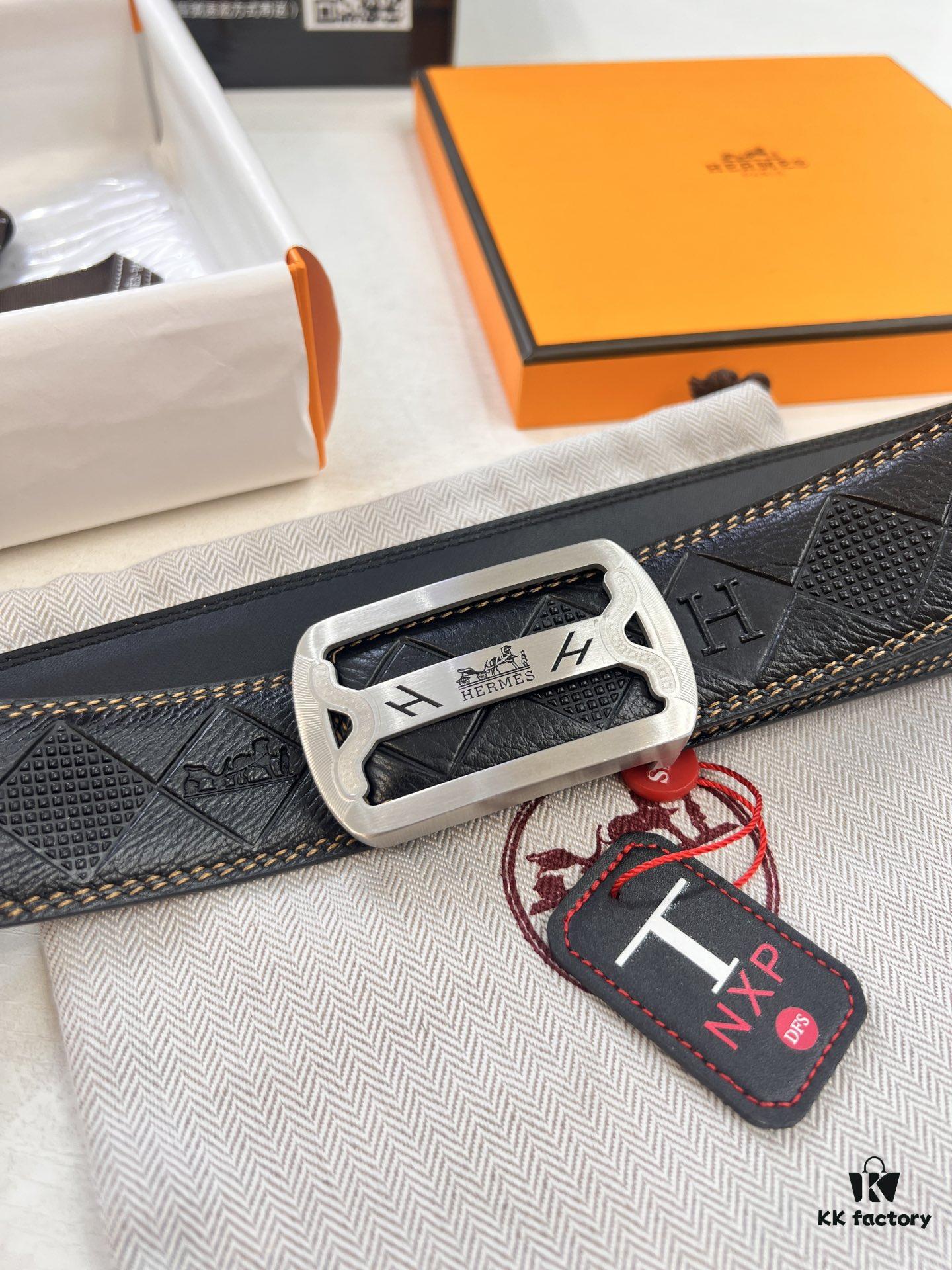 693201313a89a121ed5503b0 Hermès H Belt, 2023 New Arrival, Stainless Steel H Internal Buckle, Embossed Top Grain Cowhide Leather, 3.8cm Width, Premium Quality