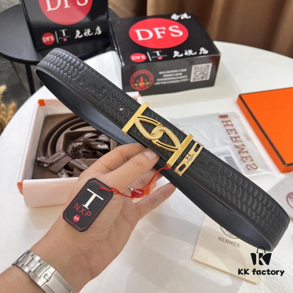 Hermès Men's Belt, Top Grain Calfskin Leather, 3.8cm Width, Includes Gift Box with Steel Hardware and NXP Anti-Counterfeit Chip