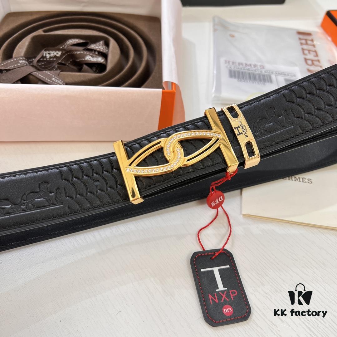 693201333a89a121ed5503c5 Hermès Men's Belt, Top Grain Calfskin Leather, 3.8cm Width, Includes Gift Box with Steel Hardware and NXP Anti-Counterfeit Chip