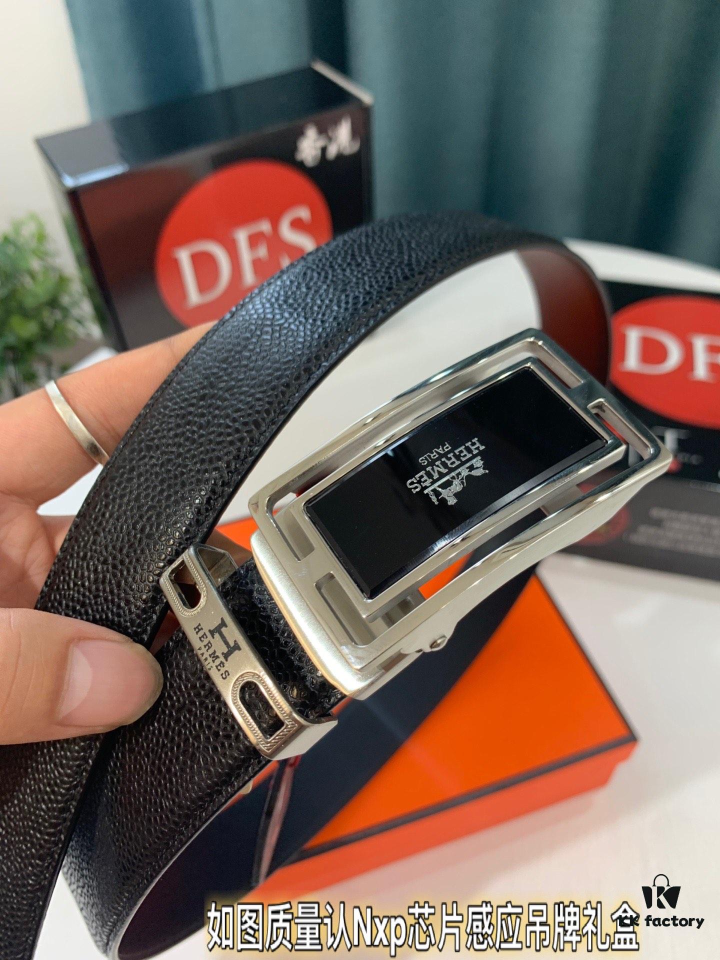 693201333a89a121ed5503cc Hermès H Automatic Buckle Belt, Latest Design Basketball Texture Top Layer Cowhide, 3.5cm Width, Premium Quality Business Formal Belt