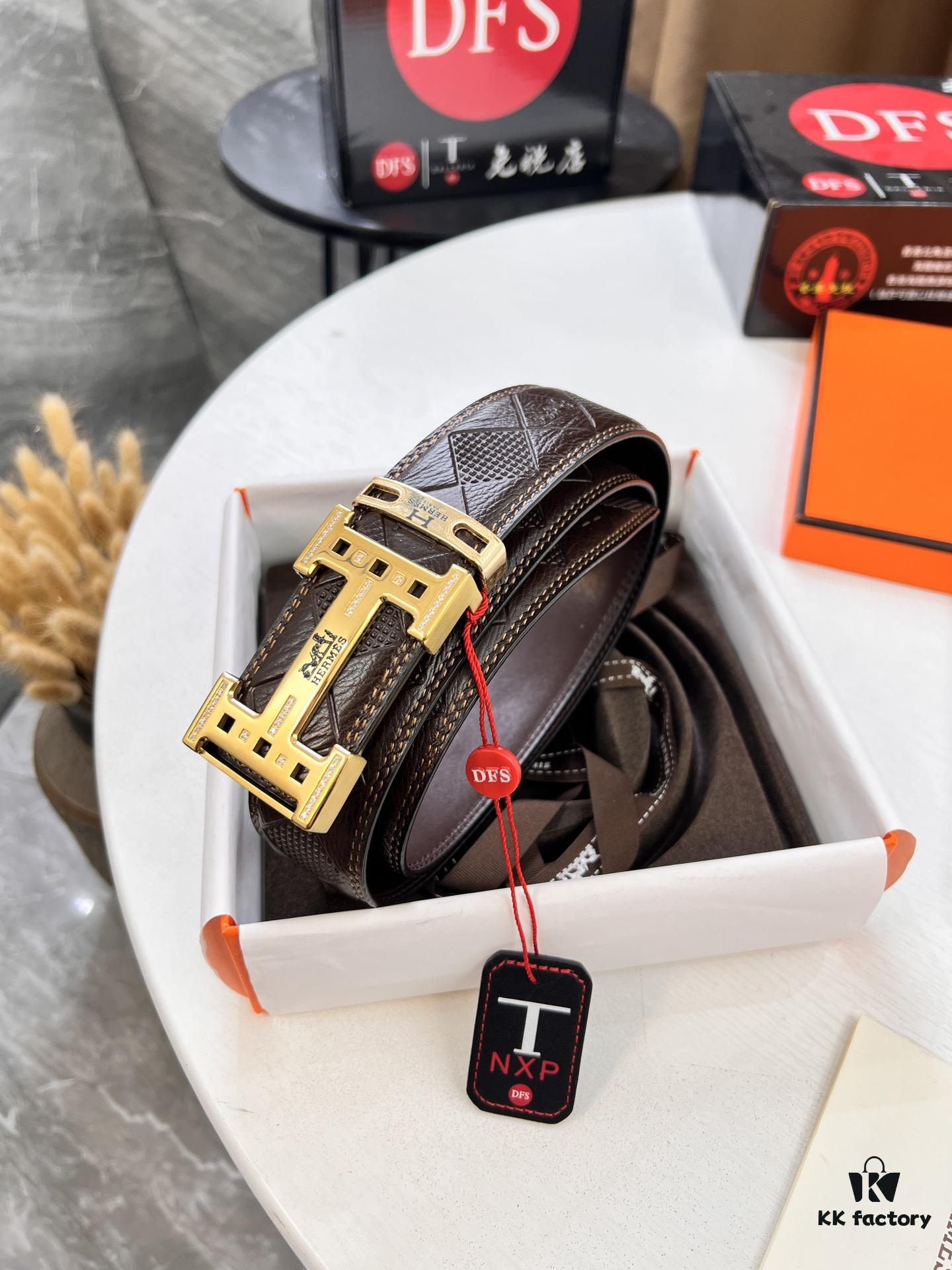 693201343a89a121ed5503dd Hermès Men's Belt, Genuine Top-Layer Calfskin Leather, Original Imported Embossed Horse-Drawn Carriage Design, 3.8cm Width, Adjustable Length, Stainless Steel Hardware with Box, Ideal Gift