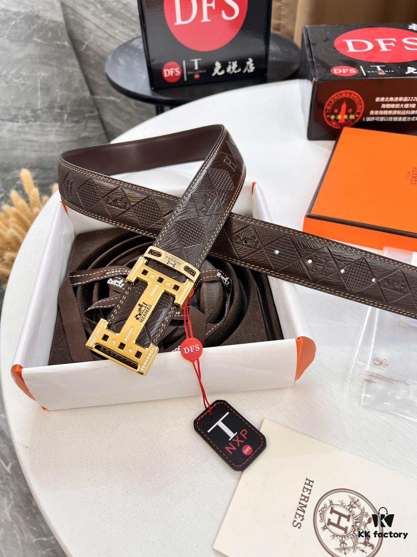 693201353a89a121ed5503de Hermès Men's Belt, Genuine Top-Layer Calfskin Leather, Original Imported Embossed Horse-Drawn Carriage Design, 3.8cm Width, Adjustable Length, Stainless Steel Hardware with Box, Ideal Gift