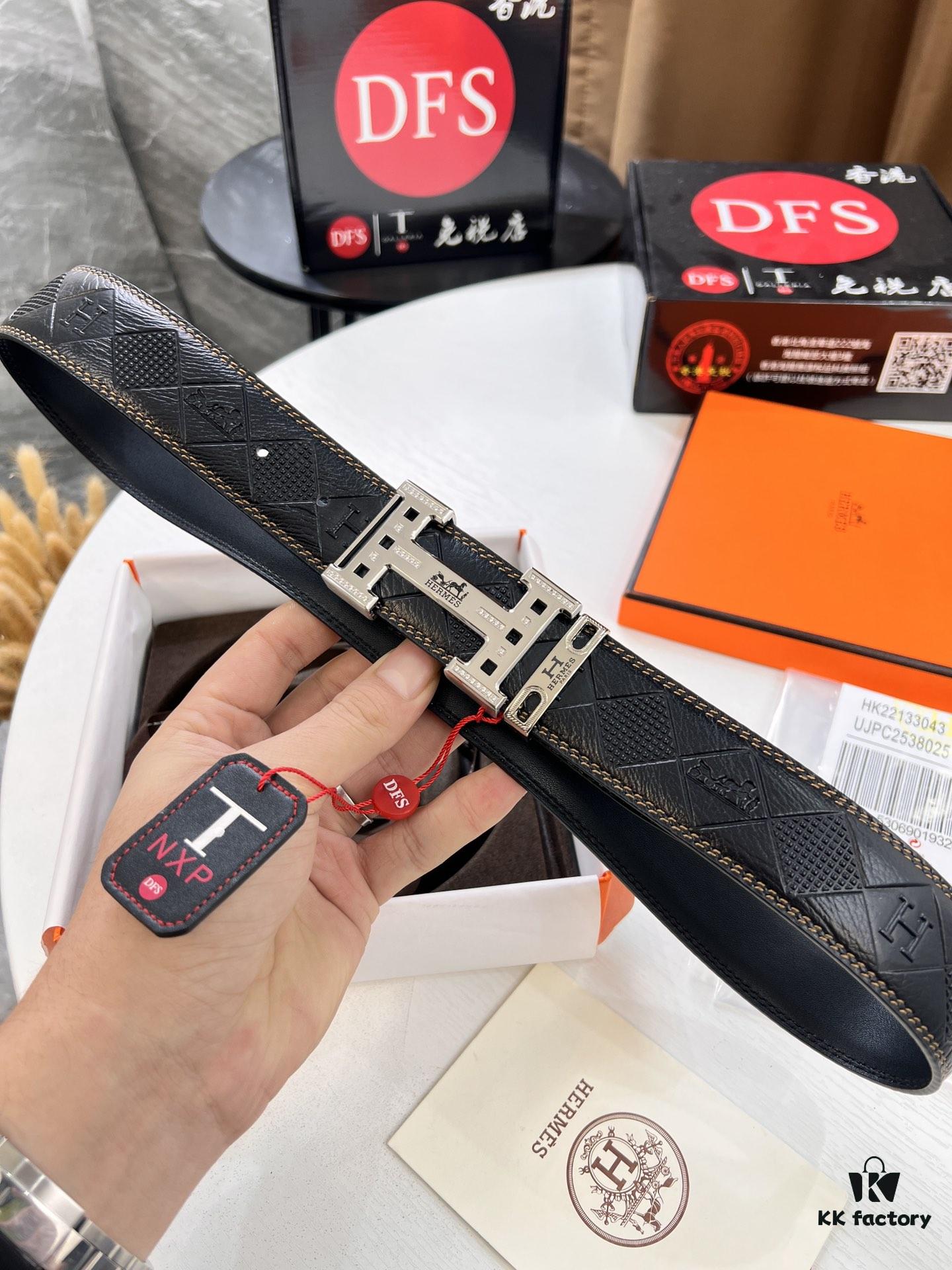 693201353a89a121ed5503e0 Hermès Men's Belt, Top Grain Calfskin Leather, 3.8cm Width, Original Imported Embossed Horse Carriage Design, Stainless Steel Hardware, Box with NXP Chip Anti-Counterfeit Verification