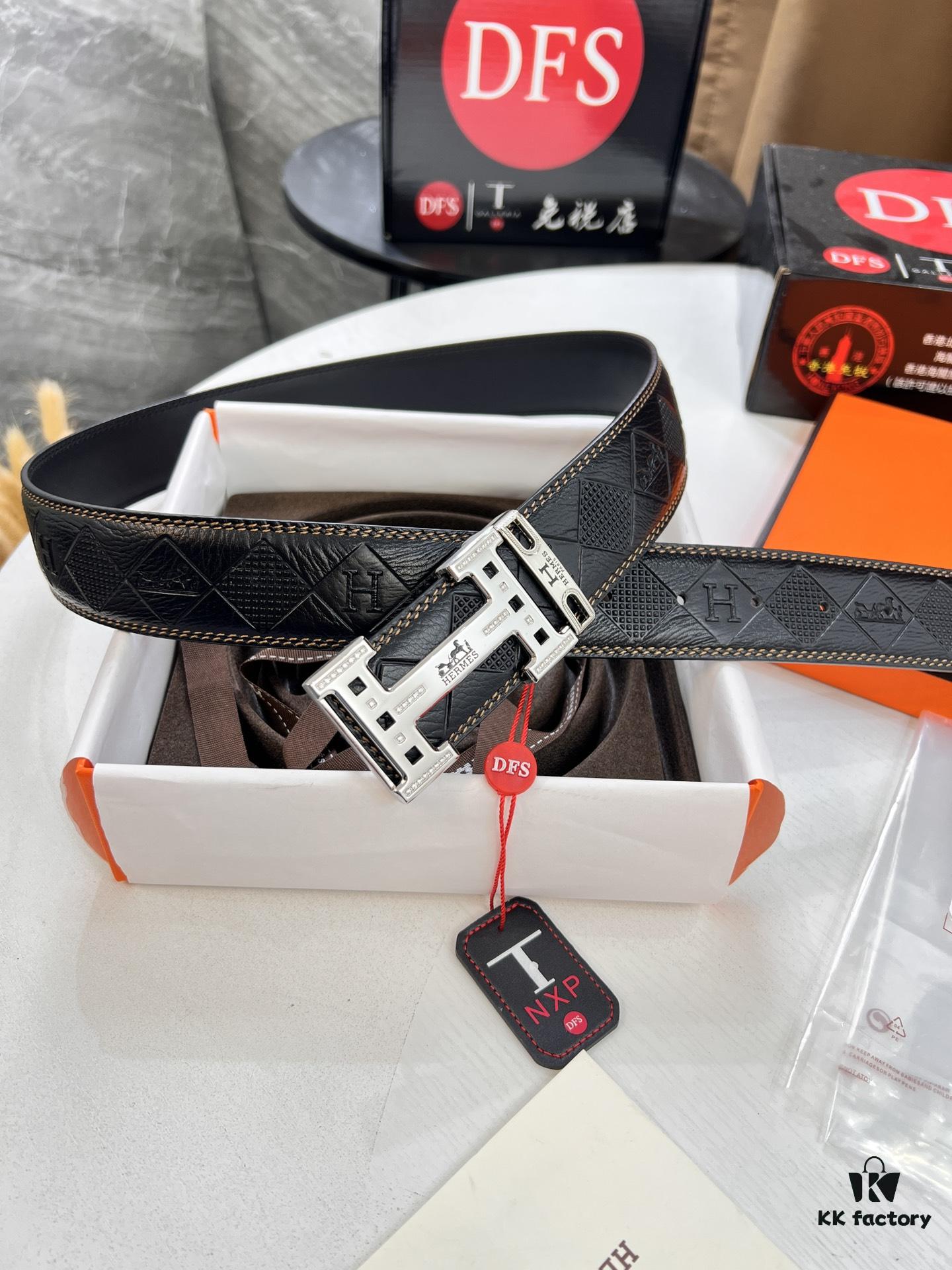 693201353a89a121ed5503e4 Hermès Men's Belt, Top Grain Calfskin Leather, 3.8cm Width, Original Imported Embossed Horse Carriage Design, Stainless Steel Hardware, Box with NXP Chip Anti-Counterfeit Verification