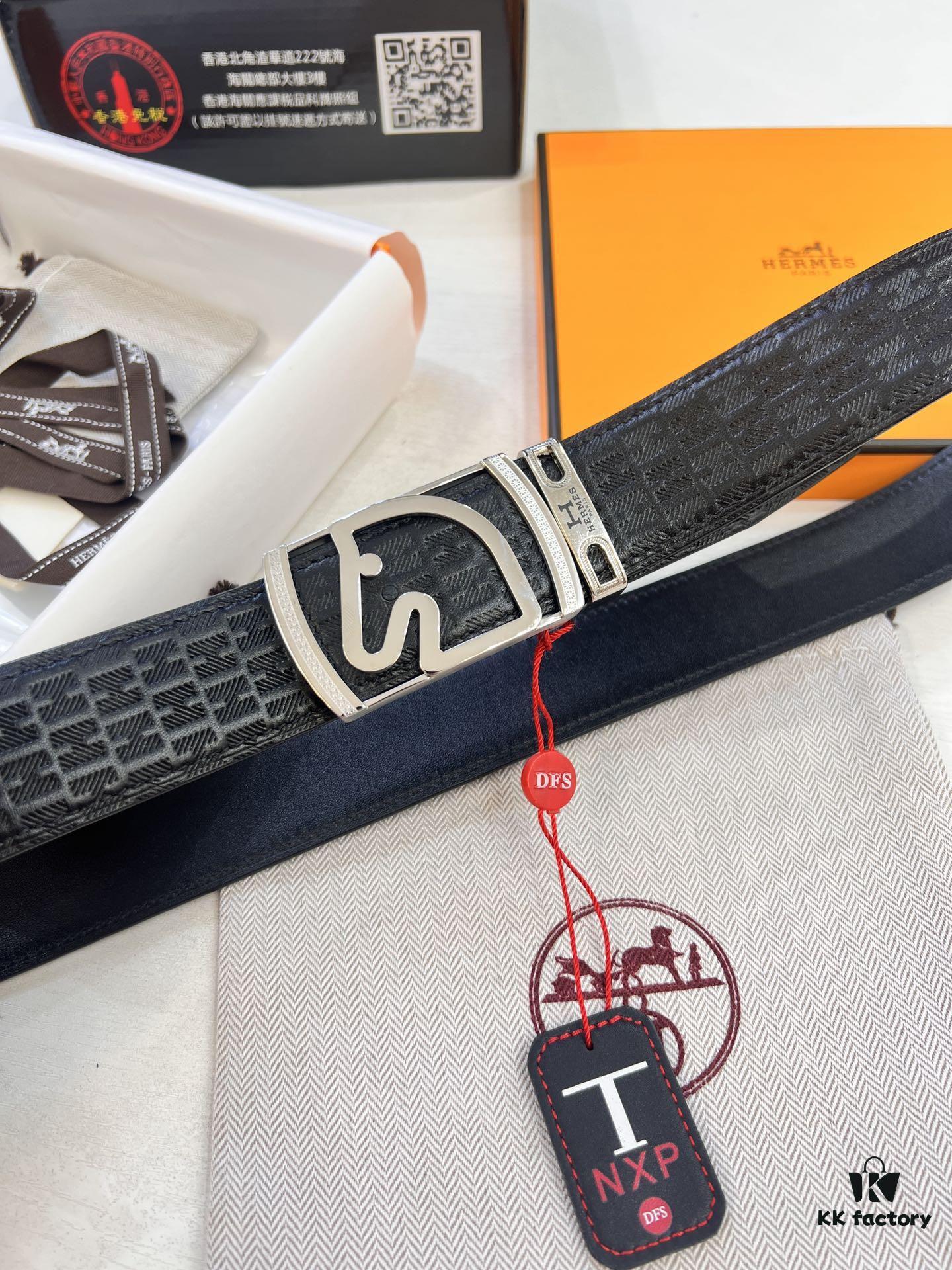 693201353a89a121ed5503e8 Hermès Men's Belt, Top Grain Cowhide Leather with Engraved Metal Buckle, 3.8cm Width, Adjustable Length, Original Imported Embossed Horse-Drawn Carriage Design, Ideal Gift