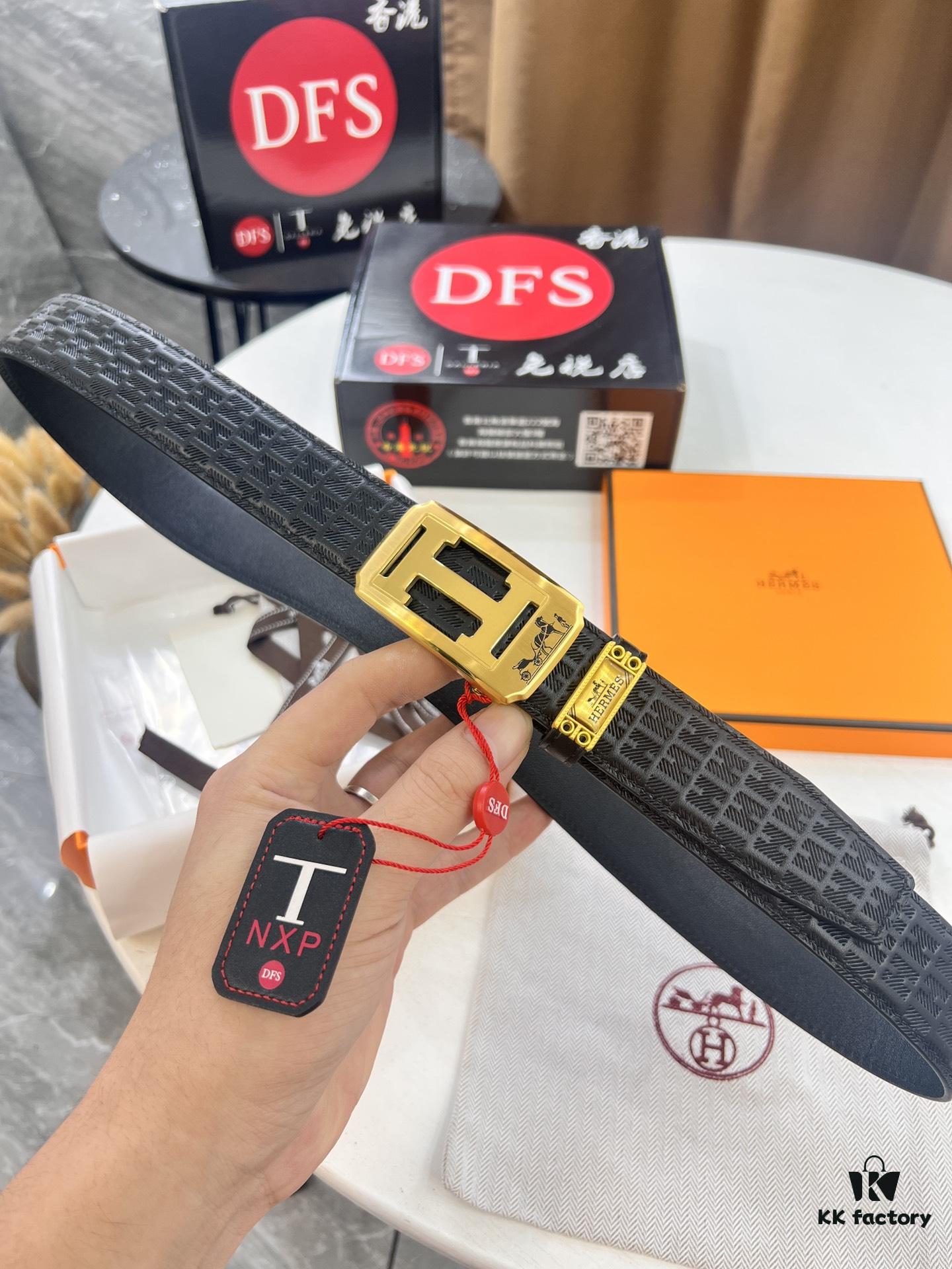 693201363a89a121ed5503f6 Hermes HH Original Factory Order Men's Leather Belt - Italian Imported Top-Grain Calfskin, Automatic Buckle, 3.5cm Width