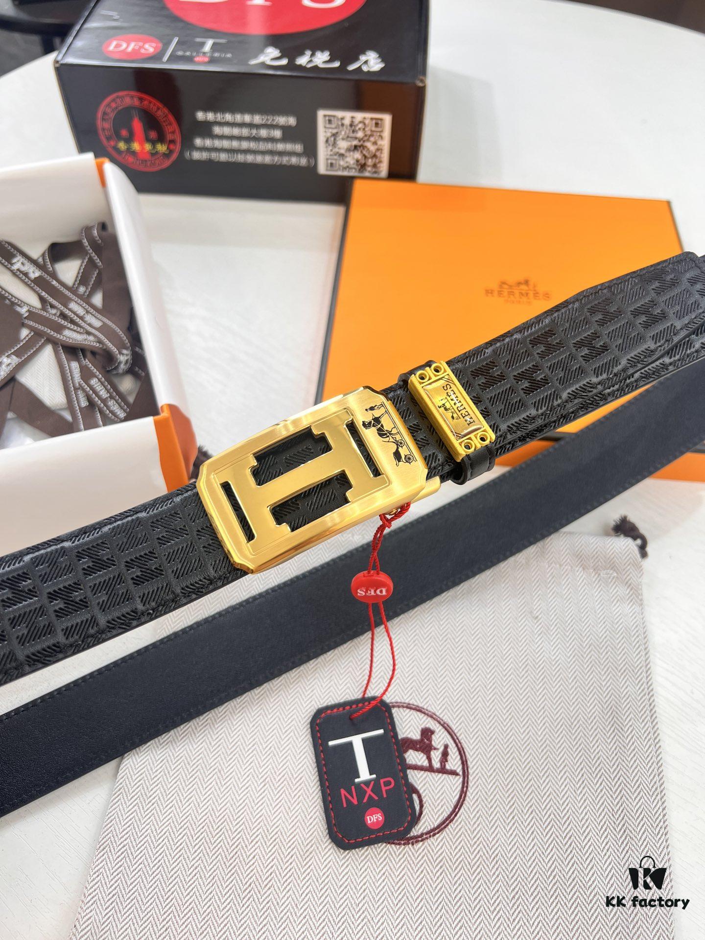693201363a89a121ed5503f7 Hermes HH Original Factory Order Men's Leather Belt - Italian Imported Top-Grain Calfskin, Automatic Buckle, 3.5cm Width