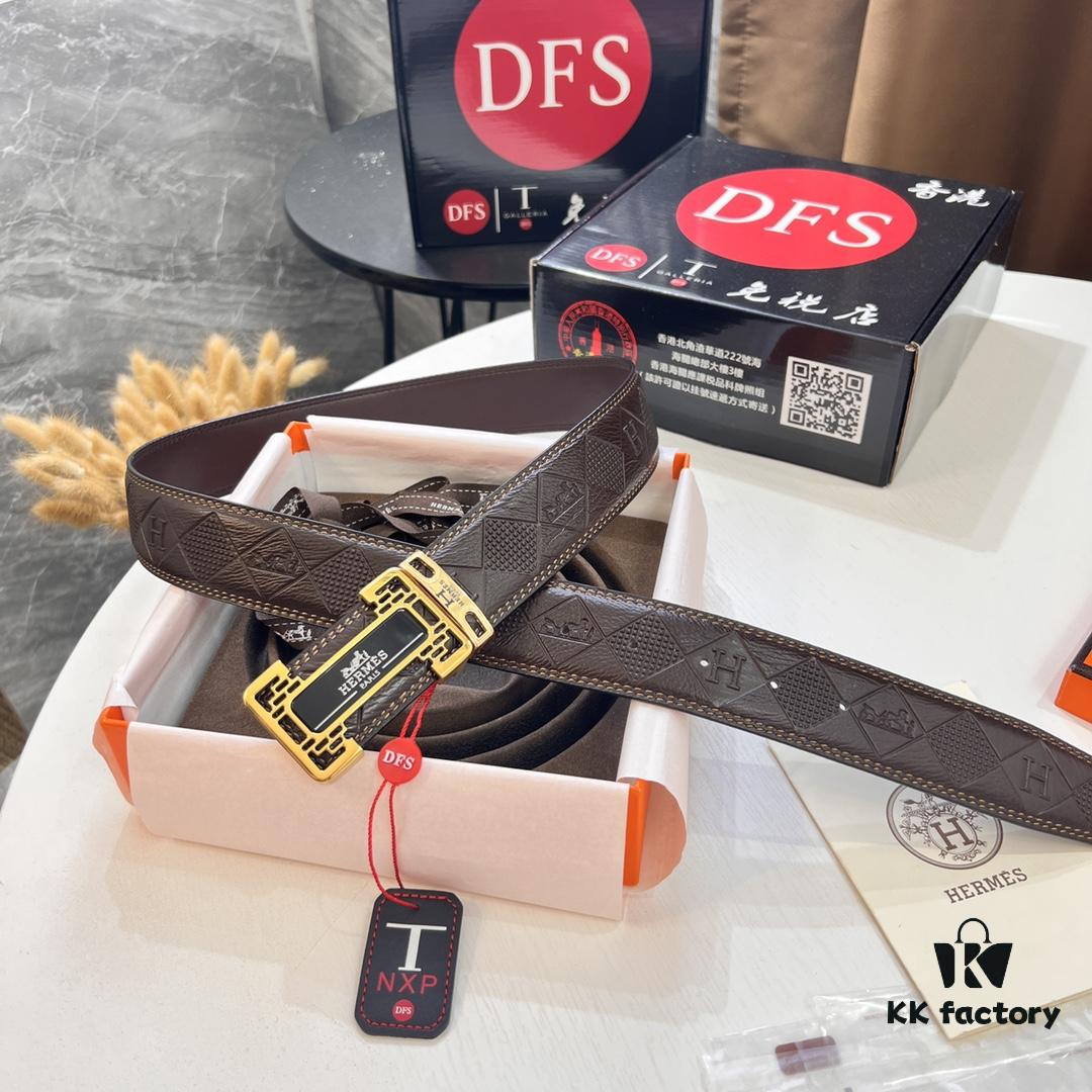 6932013d3a89a121ed550450 Hermès Men's Belt, Top Grain Cowhide with Engraved Metal Hardware, 3.8cm Width, Adjustable Length, Original Imported Embossed Horse-Drawn Carriage Design