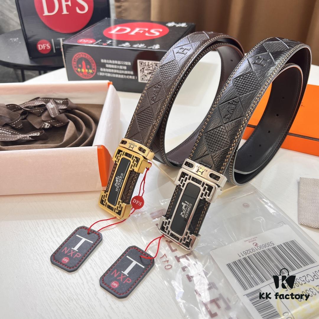 6932013e3a89a121ed550458 Hermès Men's Belt, Top Grain Cowhide with Engraved Horse Carriage Design, Slim 3.8cm Width, Stainless Steel Hardware, Custom Length Adjustable