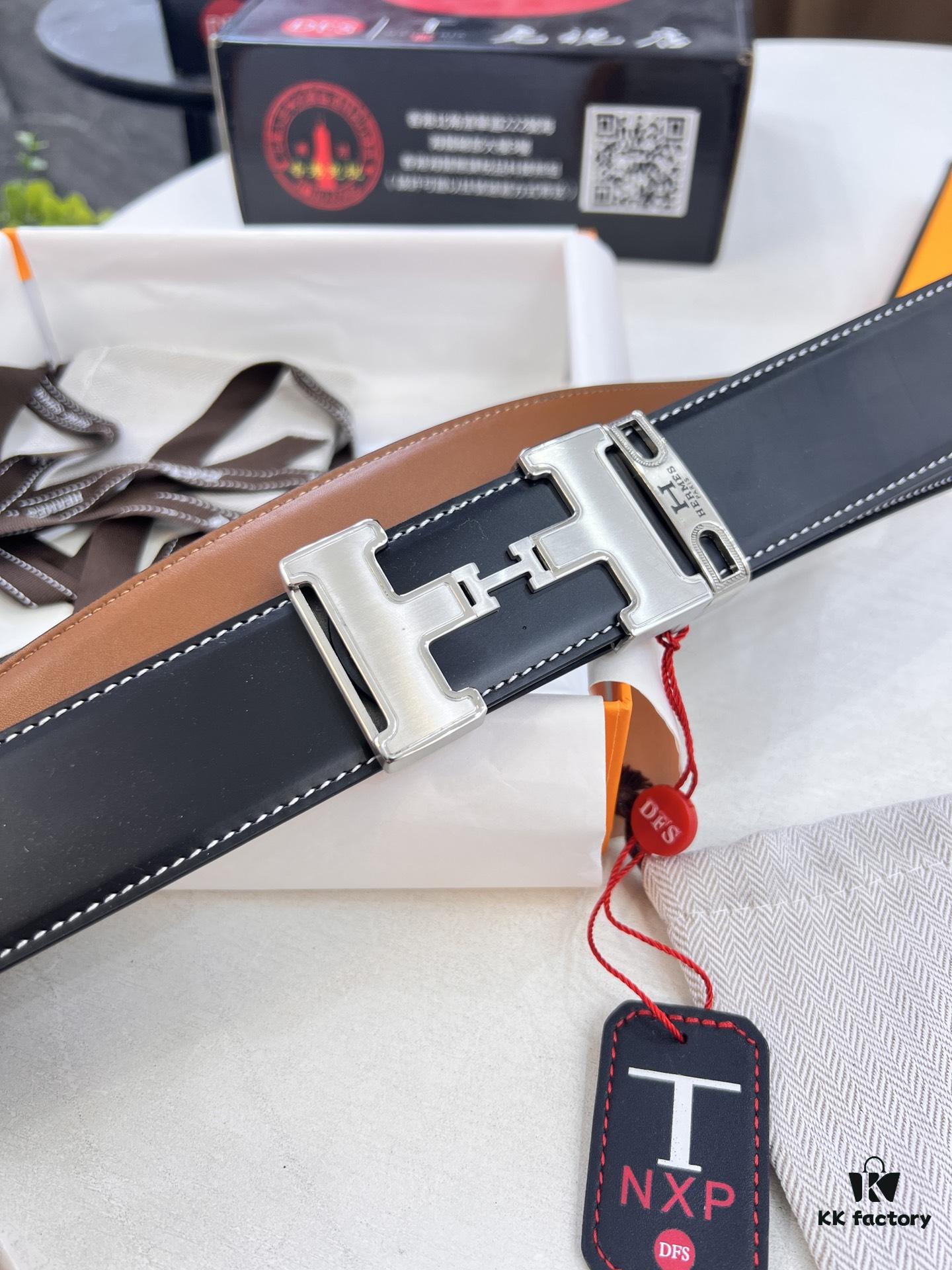 6932013e3a89a121ed55045a Hermès Men's Belt, Top Grain Calfskin, 3.8cm Width, Steel Hardware, Gift-Ready