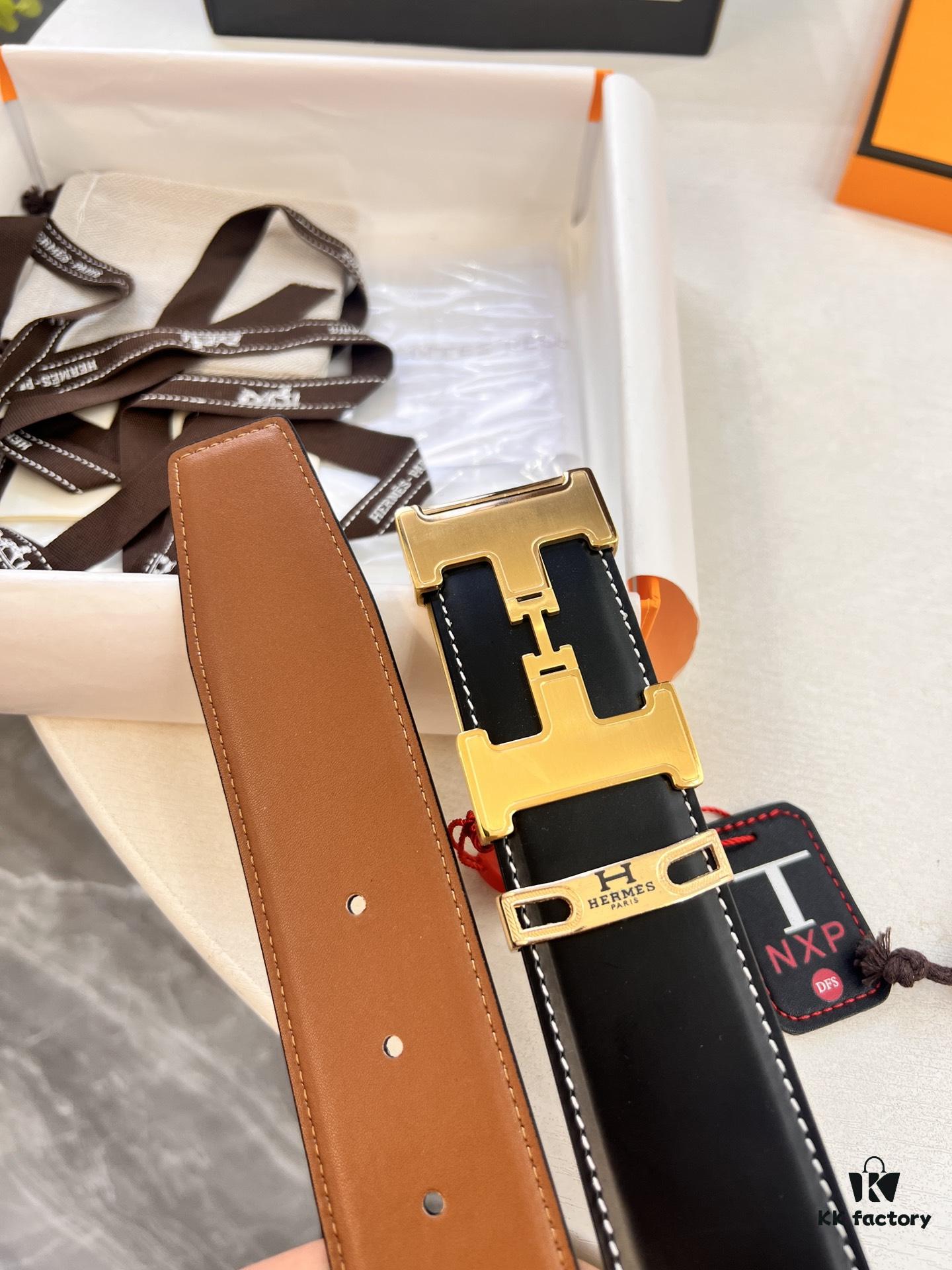 6932013f3a89a121ed550463 Hermès Men's Belt, Top-Grain Calfskin, 3.8cm Width, Steel Hardware, Yellow-Tan with Fine Texture