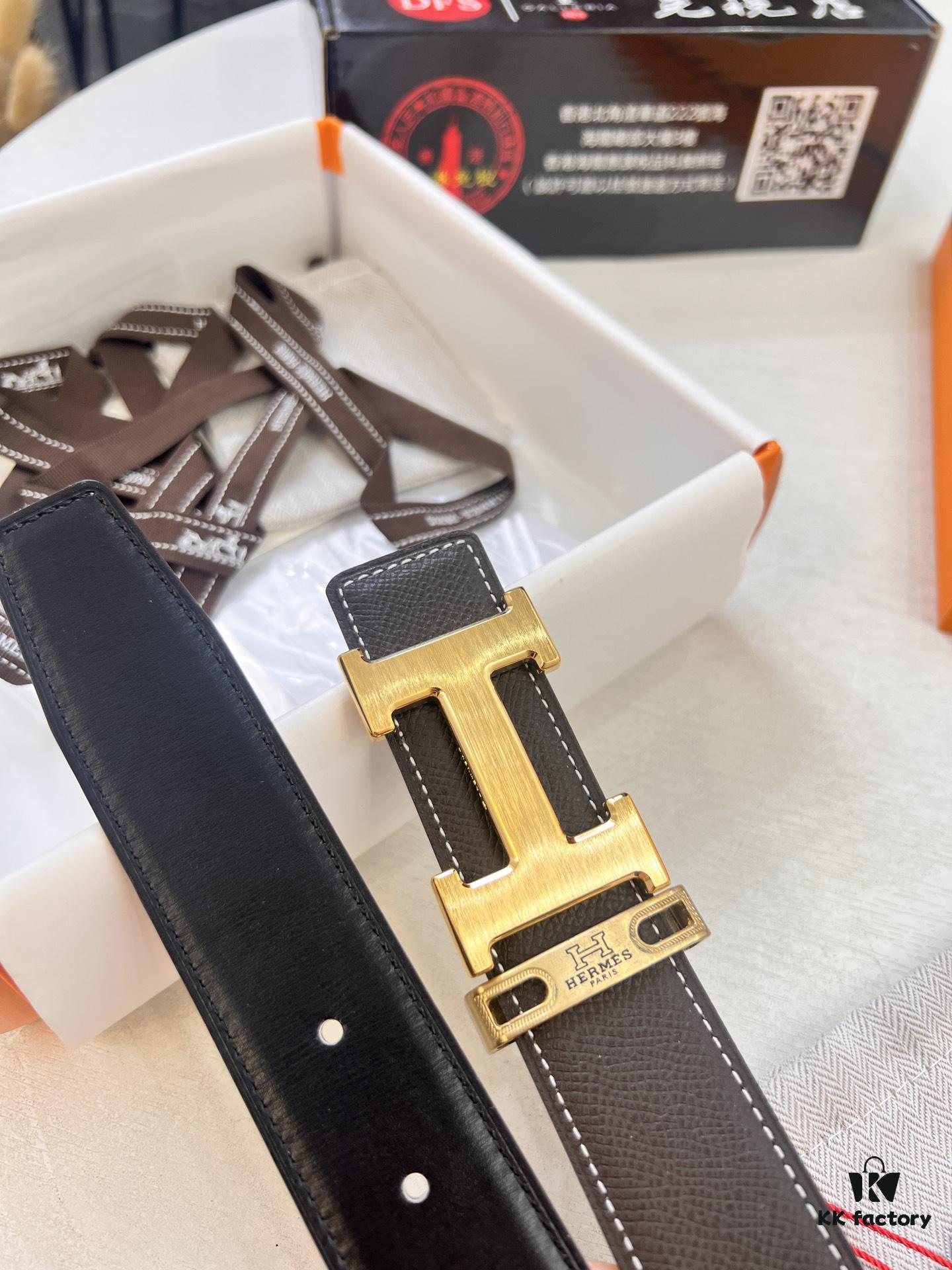 693201413a89a121ed55047e Hermès H Belt, ZP Mold Made, Electroplated Stainless Steel Hardware, Unisex, Genuine Palm Grain Leather, Reversible, Full-Grain Cowhide, 3.2cm Width