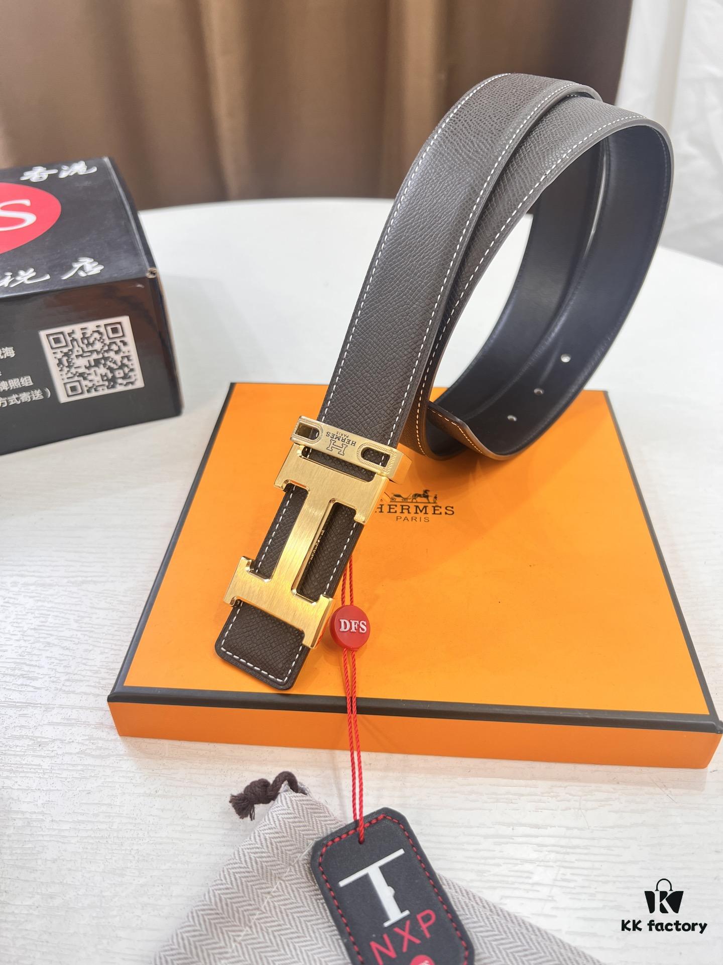 693201413a89a121ed550481 Hermès H Belt, ZP Mold Made, Electroplated Stainless Steel Hardware, Unisex, Genuine Palm Grain Leather, Reversible, Full-Grain Cowhide, 3.2cm Width