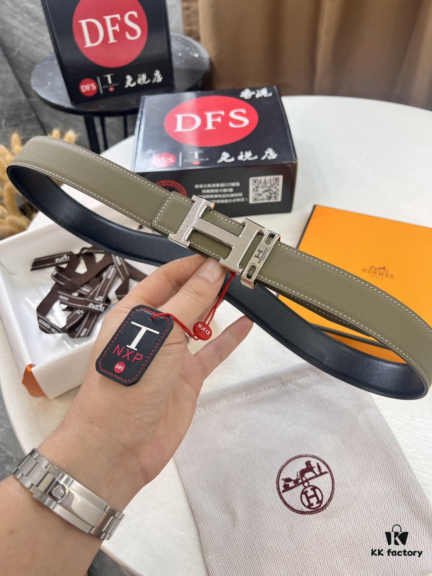 693201413a89a121ed550483 Hermès H Belt, ZP Mold Made, Electroplated Stainless Steel Hardware, Unisex, Genuine Palm Grain Leather, Reversible, Full-Grain Cowhide, 3.2cm Width