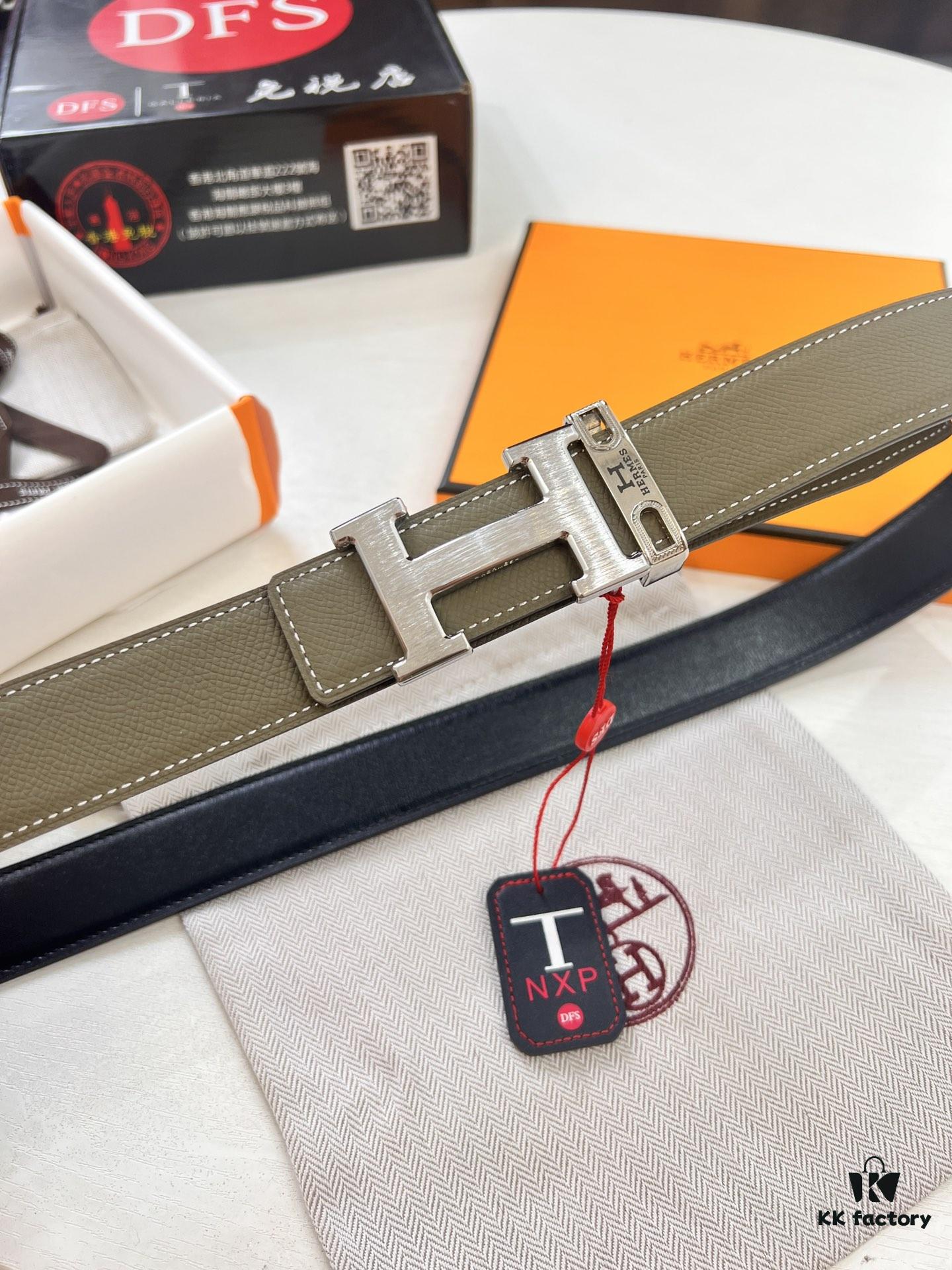 693201413a89a121ed550484 Hermès H Belt, ZP Mold Made, Electroplated Stainless Steel Hardware, Unisex, Genuine Palm Grain Leather, Reversible, Full-Grain Cowhide, 3.2cm Width