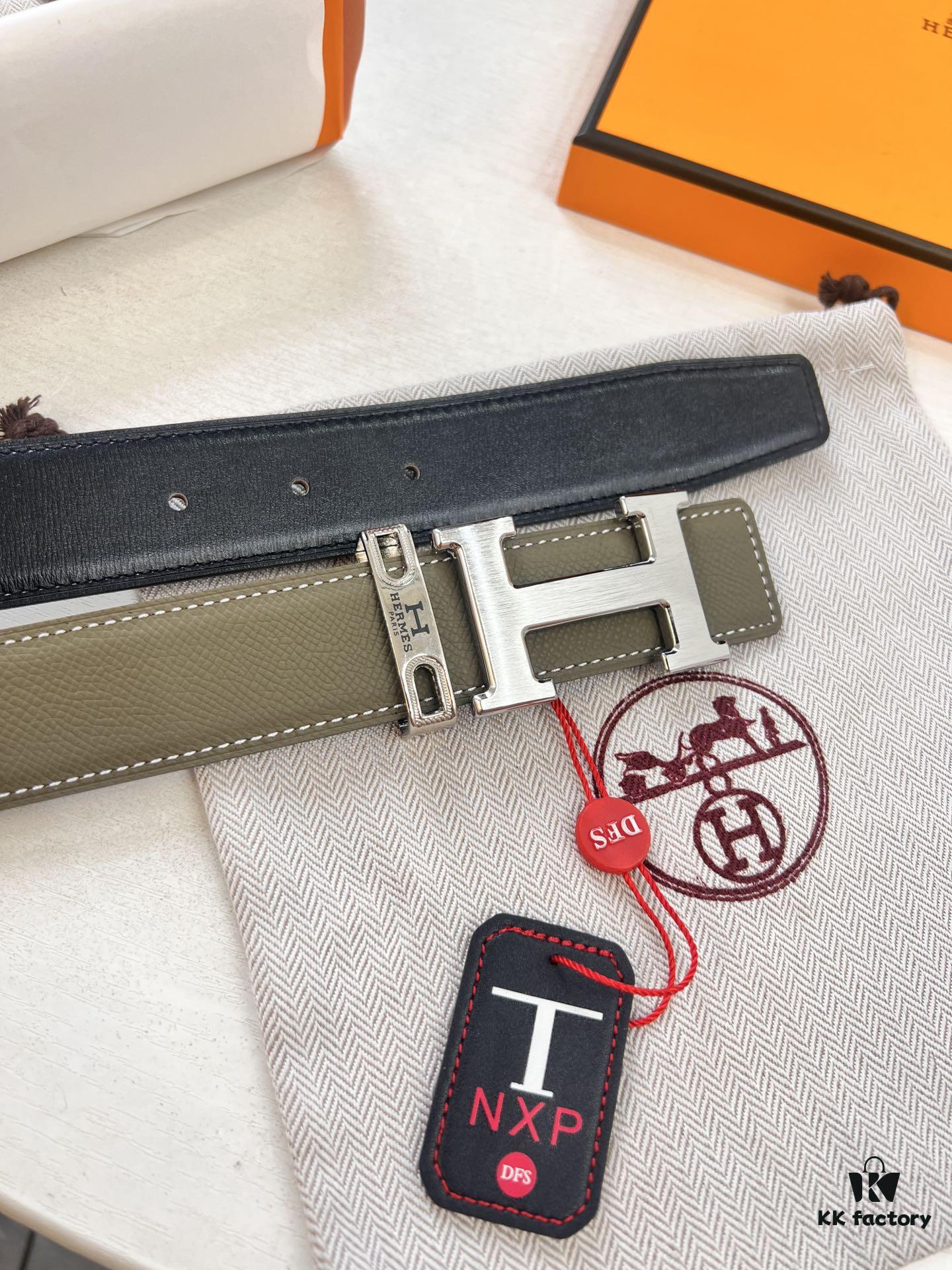 693201413a89a121ed550485 Hermès H Belt, ZP Mold Made, Electroplated Stainless Steel Hardware, Unisex, Genuine Palm Grain Leather, Reversible, Full-Grain Cowhide, 3.2cm Width