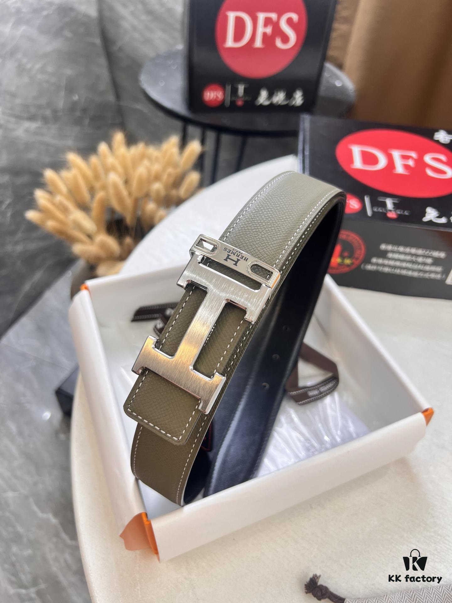 693201423a89a121ed550488 Hermès H Belt, ZP Mold Made, Electroplated Stainless Steel Hardware, Unisex, Genuine Palm Grain Leather, Reversible, Full-Grain Cowhide, 3.2cm Width
