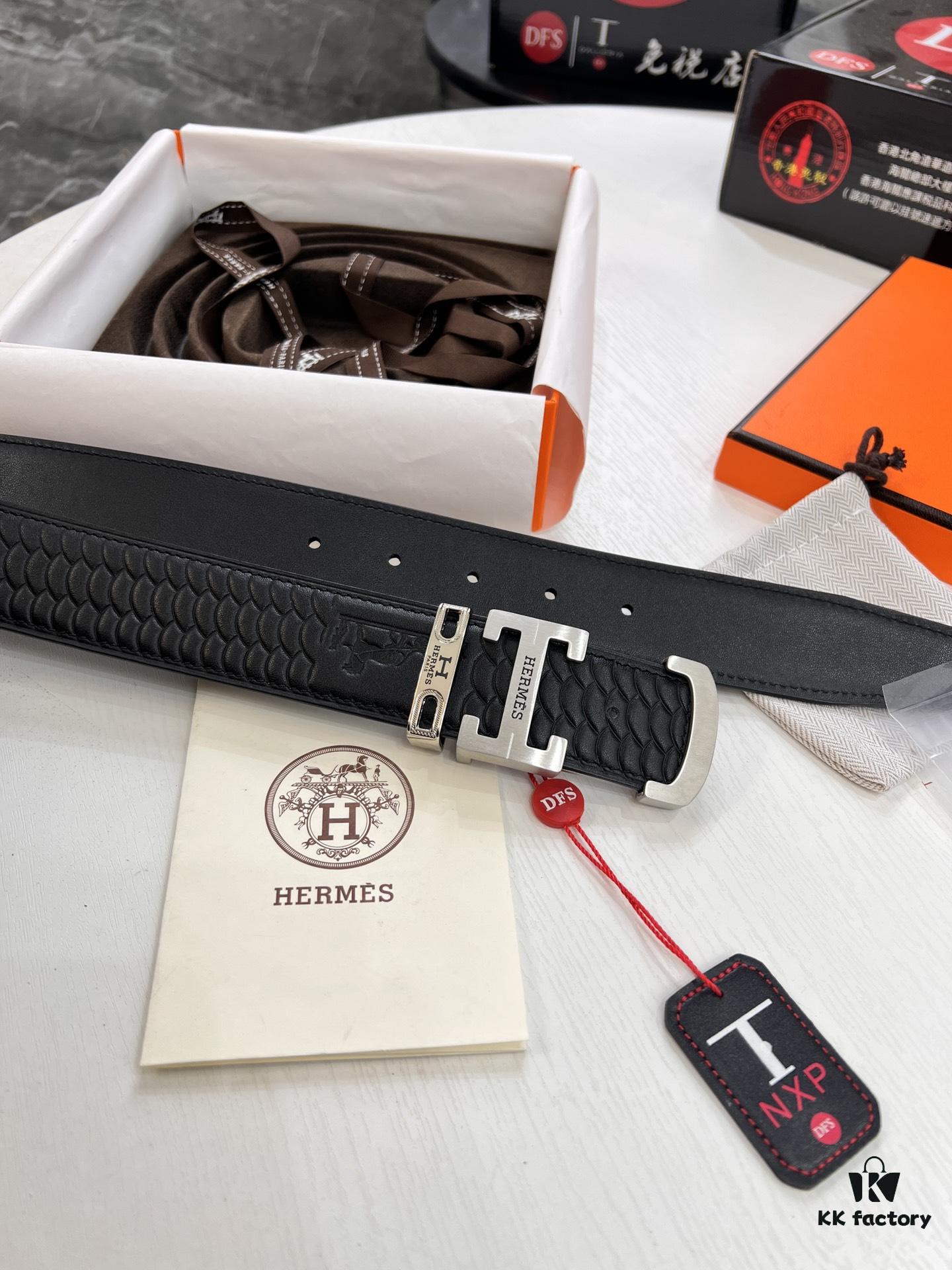 693201453a89a121ed5504b0 Hermès (Men's) Belt, Top-Grade Imported Embossed Horsehead Full-Grain Leather, Fine Grain Calfskin, Steel Hardware with Inner Letters, Width 3.8cm