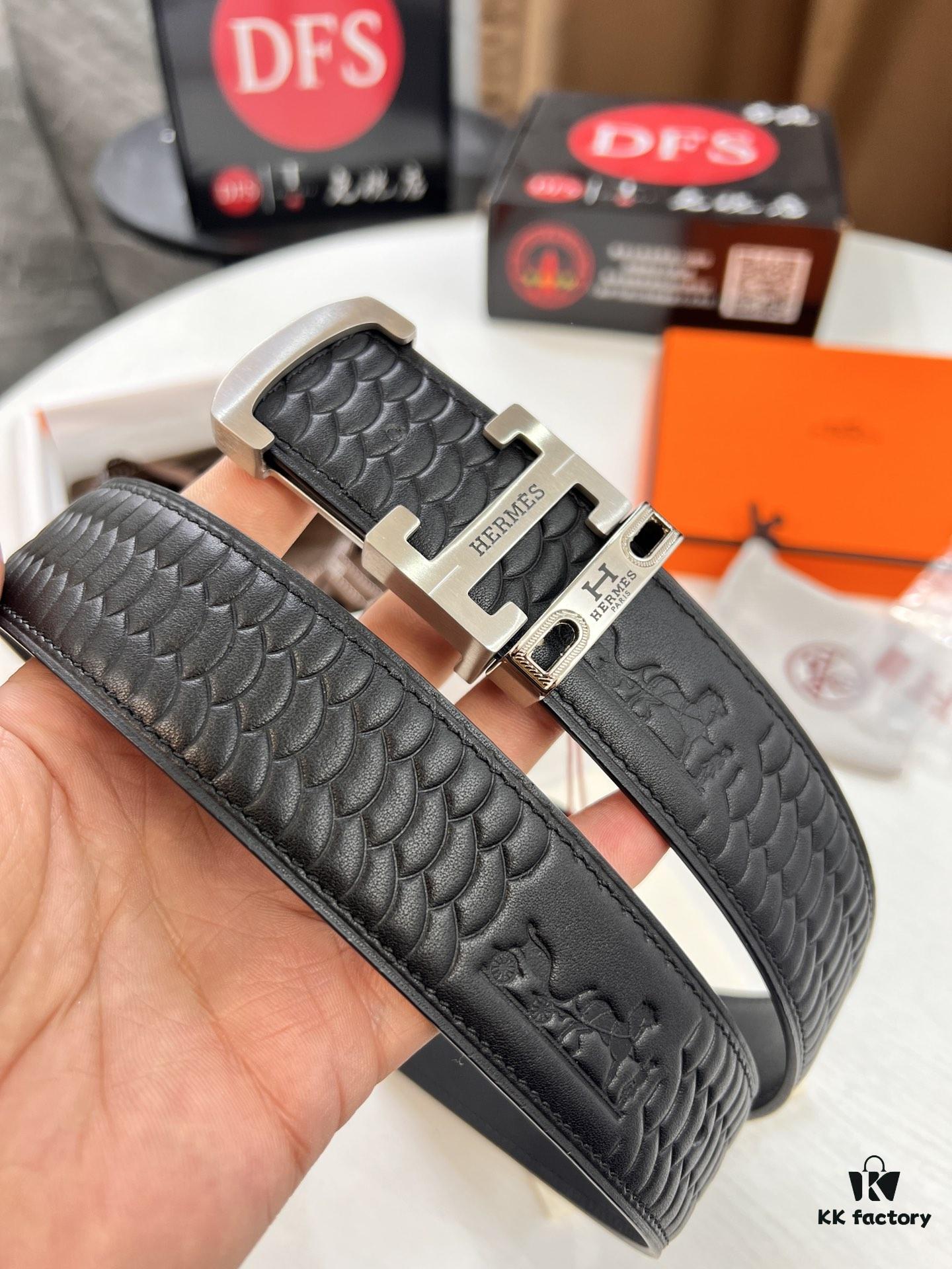 693201453a89a121ed5504b1 Hermès (Men's) Belt, Top-Grade Imported Embossed Horsehead Full-Grain Leather, Fine Grain Calfskin, Steel Hardware with Inner Letters, Width 3.8cm