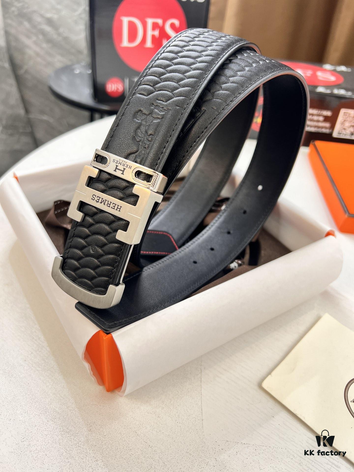 693201453a89a121ed5504b2 Hermès (Men's) Belt, Top-Grade Imported Embossed Horsehead Full-Grain Leather, Fine Grain Calfskin, Steel Hardware with Inner Letters, Width 3.8cm
