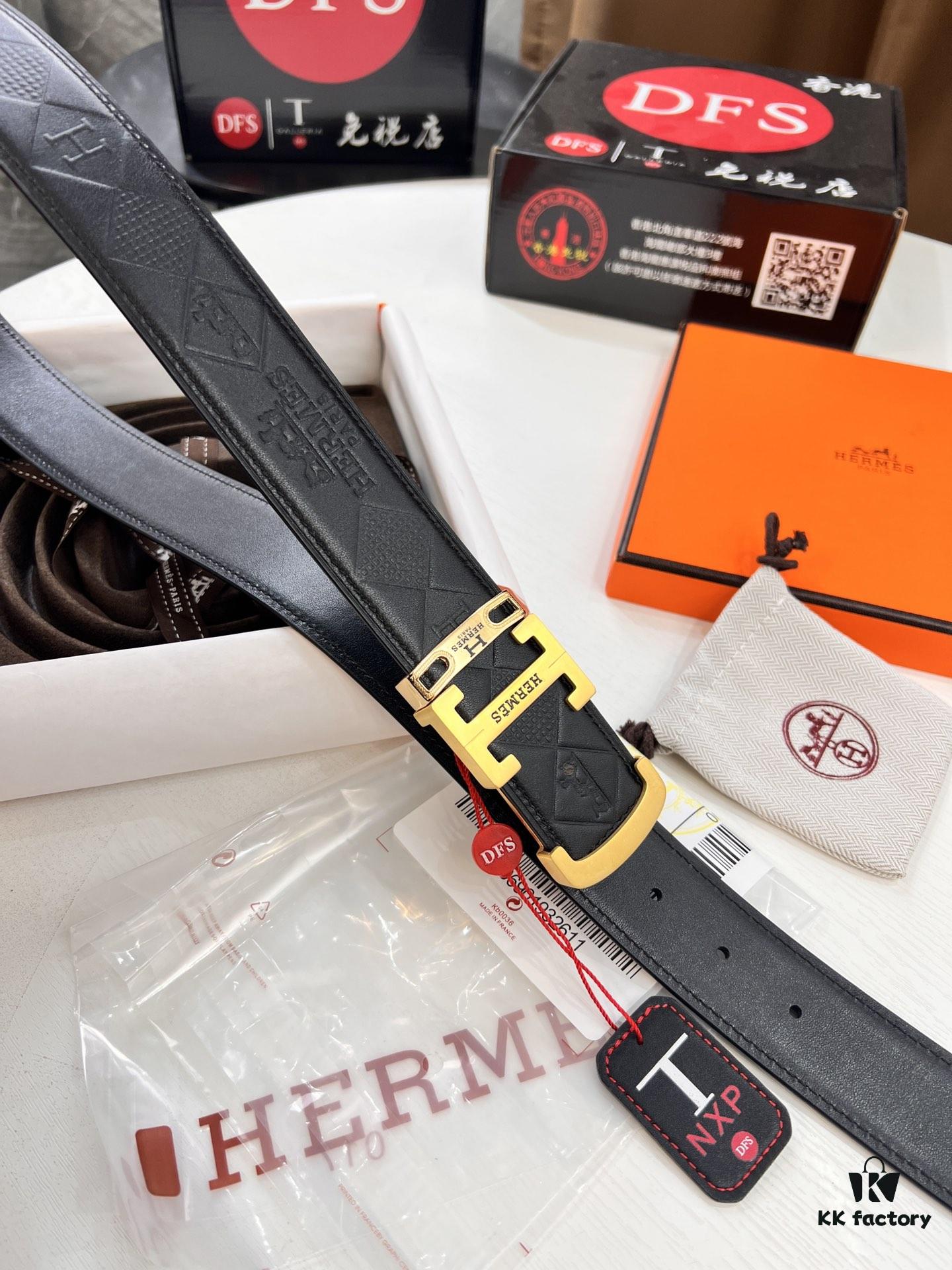 Hermès Men's Belt, Full-Grain Calfskin with Engraved H Logo Buckle, 3.8cm Width, Adjustable Length, Sterling Silver Hardware, Ideal Gift