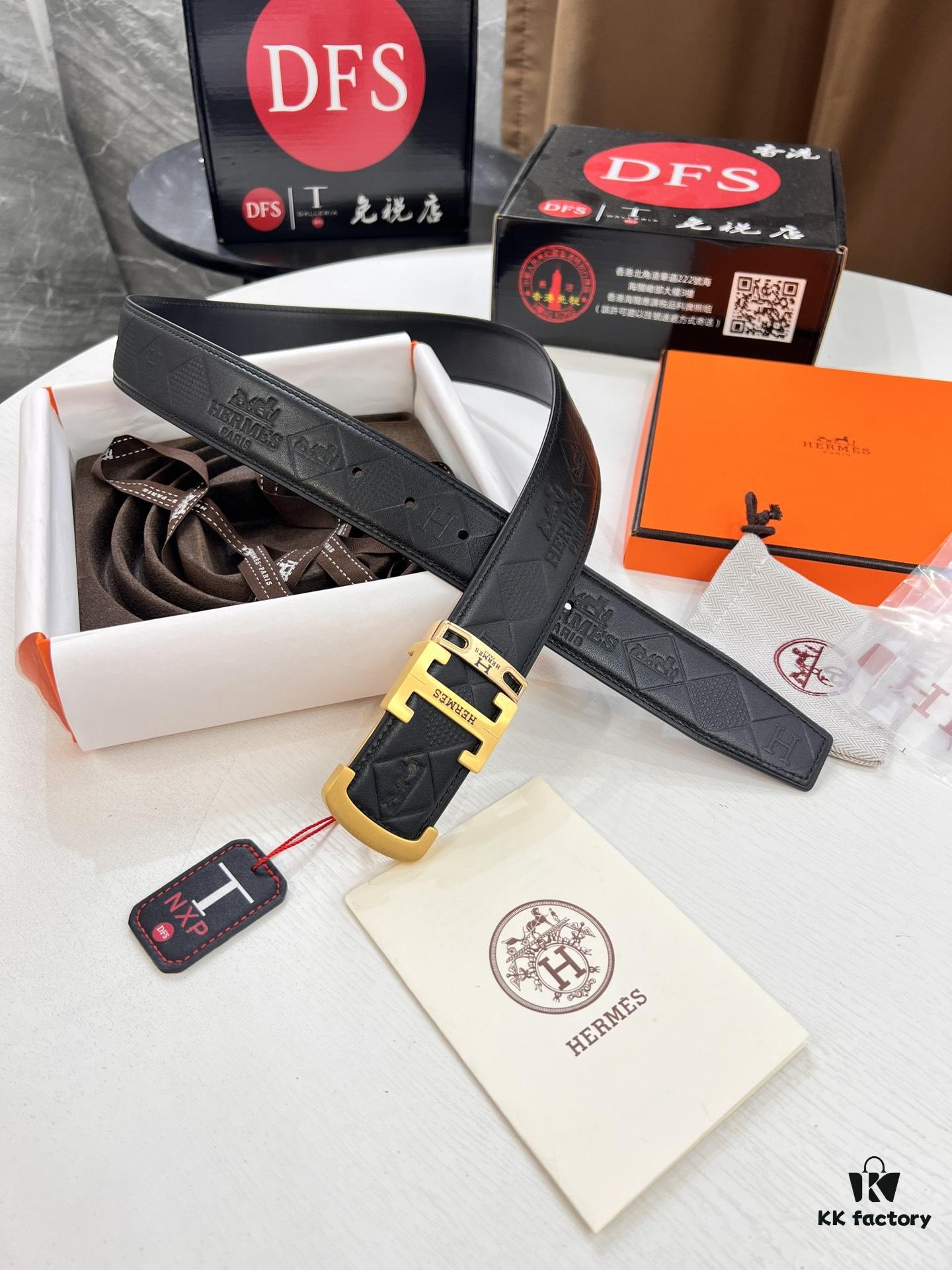 Hermès Men's Belt, Full-Grain Calfskin with Engraved H Logo Buckle, 3.8cm Width, Adjustable Length, Sterling Silver Hardware, Ideal Gift