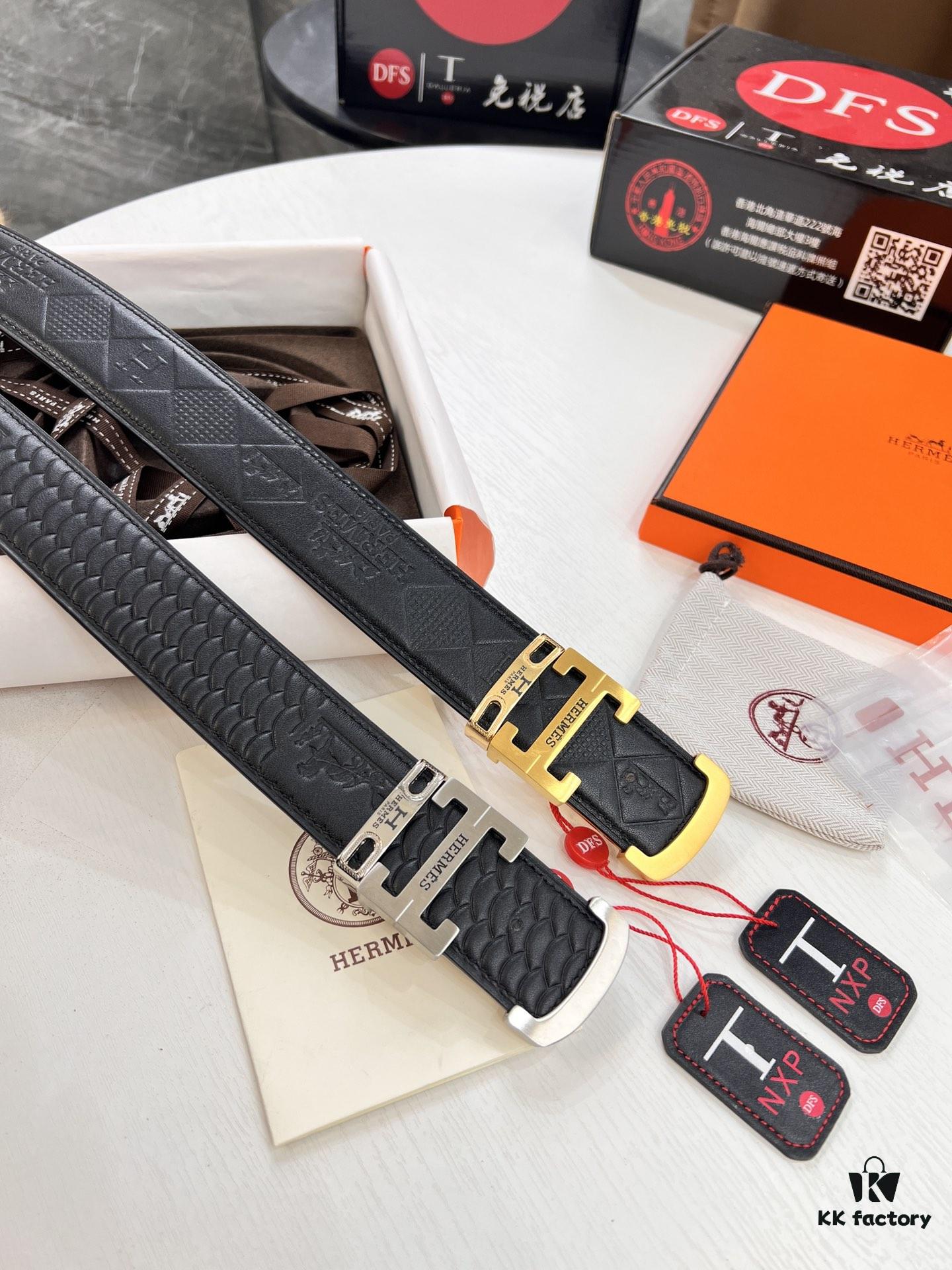 Hermès Men's Belt, Full-Grain Calfskin with Engraved H Logo Buckle, 3.8cm Width, Adjustable Length, Sterling Silver Hardware, Ideal Gift