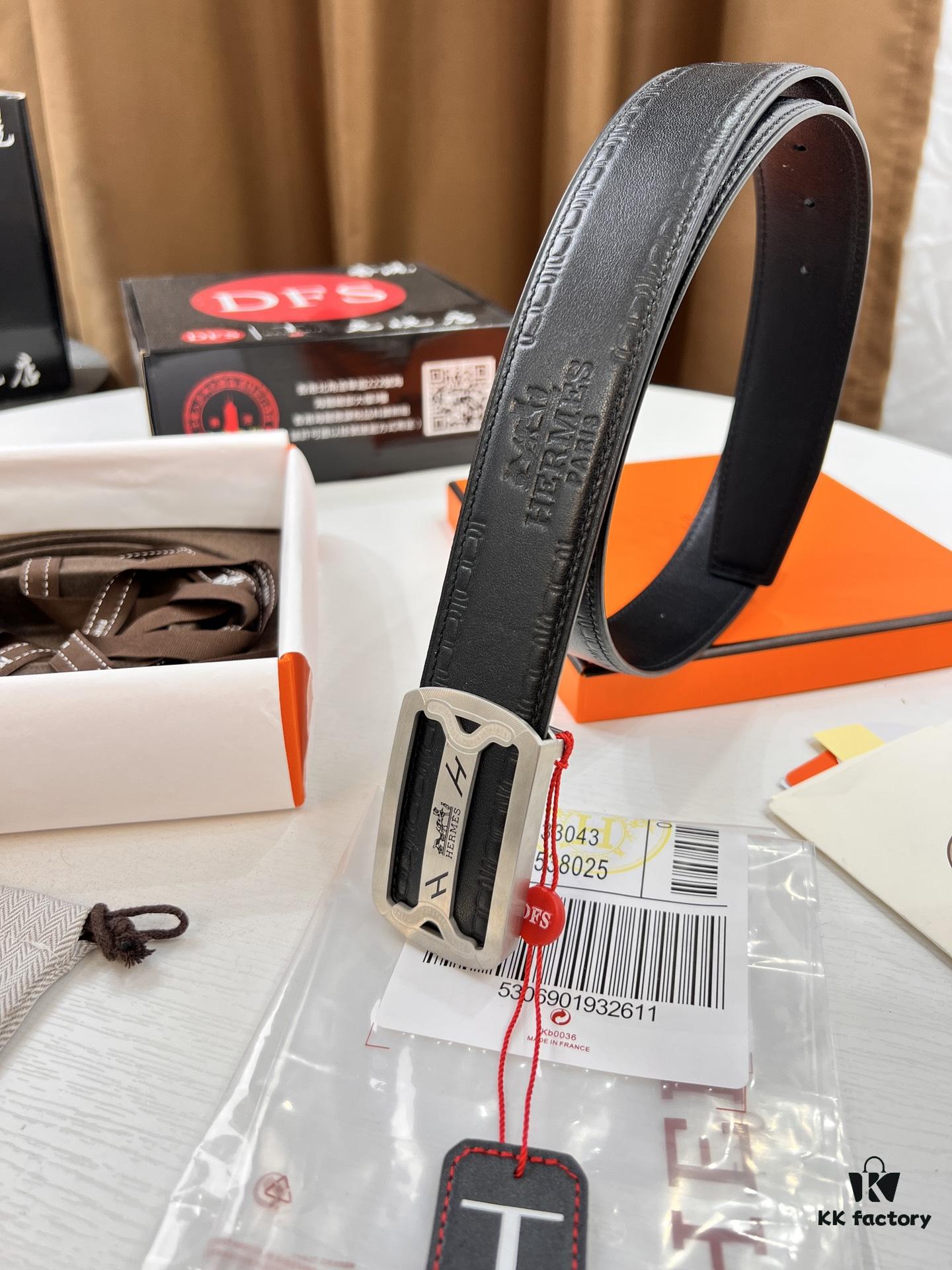 693201463a89a121ed5504c0 Hermès Men's Belt, Top Grain Calfskin Leather, 3.8cm Width, Stainless Steel Hardware, Adjustable Length, Gift-Ready