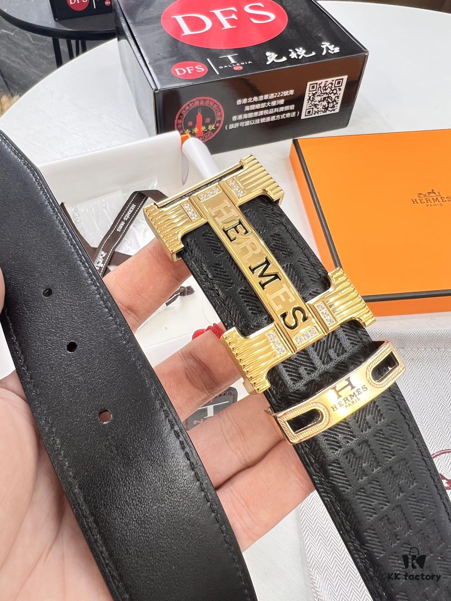 Hermès H Belt, New Arrival, Stainless Steel H Buckle with Paved Stones, ZP Synchronized Engraved Logo, Genuine Imported Top Layer Cowhide Leather