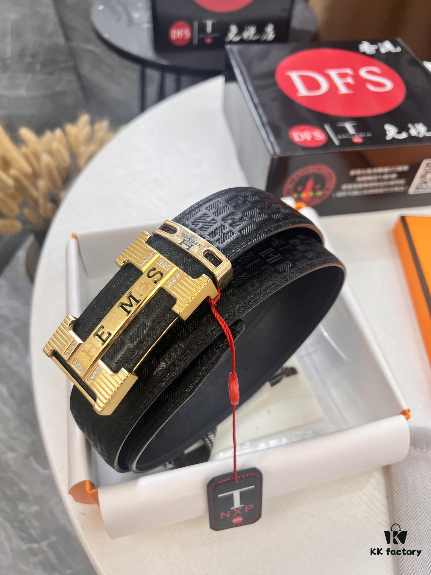 Hermès H Belt, New Arrival, Stainless Steel H Buckle with Paved Stones, ZP Synchronized Engraved Logo, Genuine Imported Top Layer Cowhide Leather