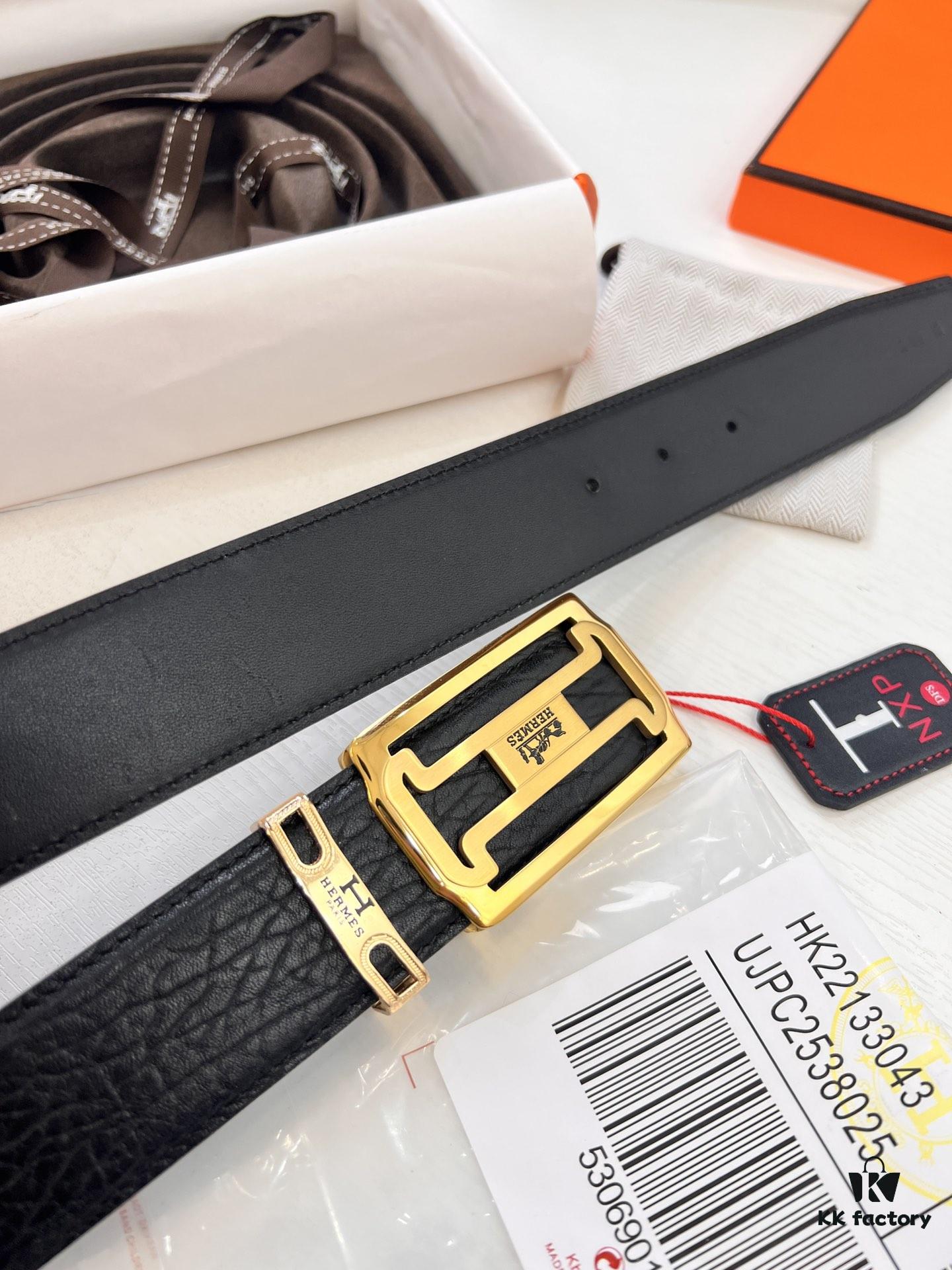 693201493a89a121ed5504ea Hermès Men's Belt, New H-Logo Inside-Out Buckle, Dual-Sided Use, Imported Embossed Elephant Grain Full-Grain Leather, 3.8cm Width, Top-Tier Quality with NXP Anti-Counterfeit Chip