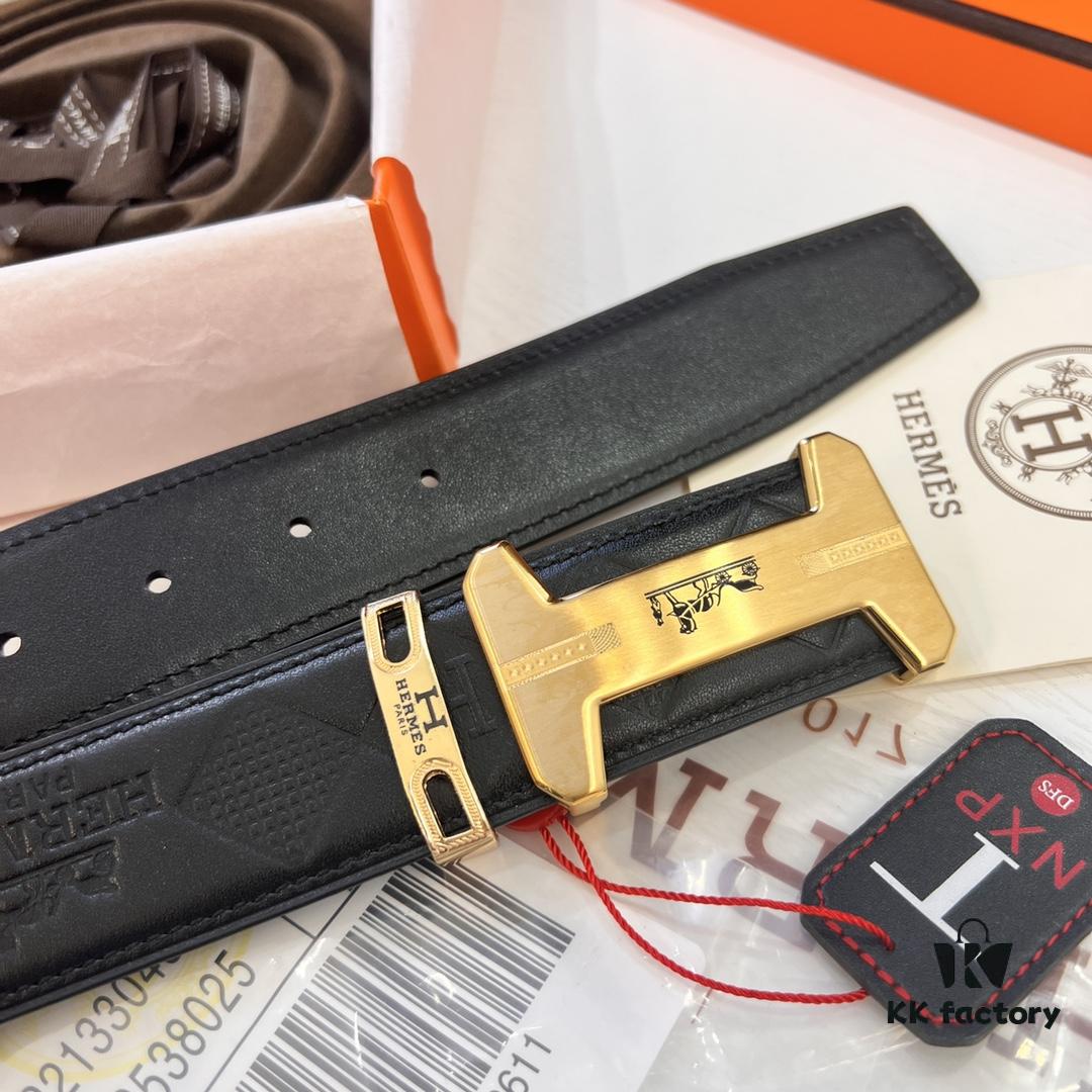 6932014b3a89a121ed5504fe Hermès Men's Belt, Top Grain Cowhide with Engraved H Logo Buckle, 3.8cm Width, Adjustable Length, Genuine Leather Gift Boxed
