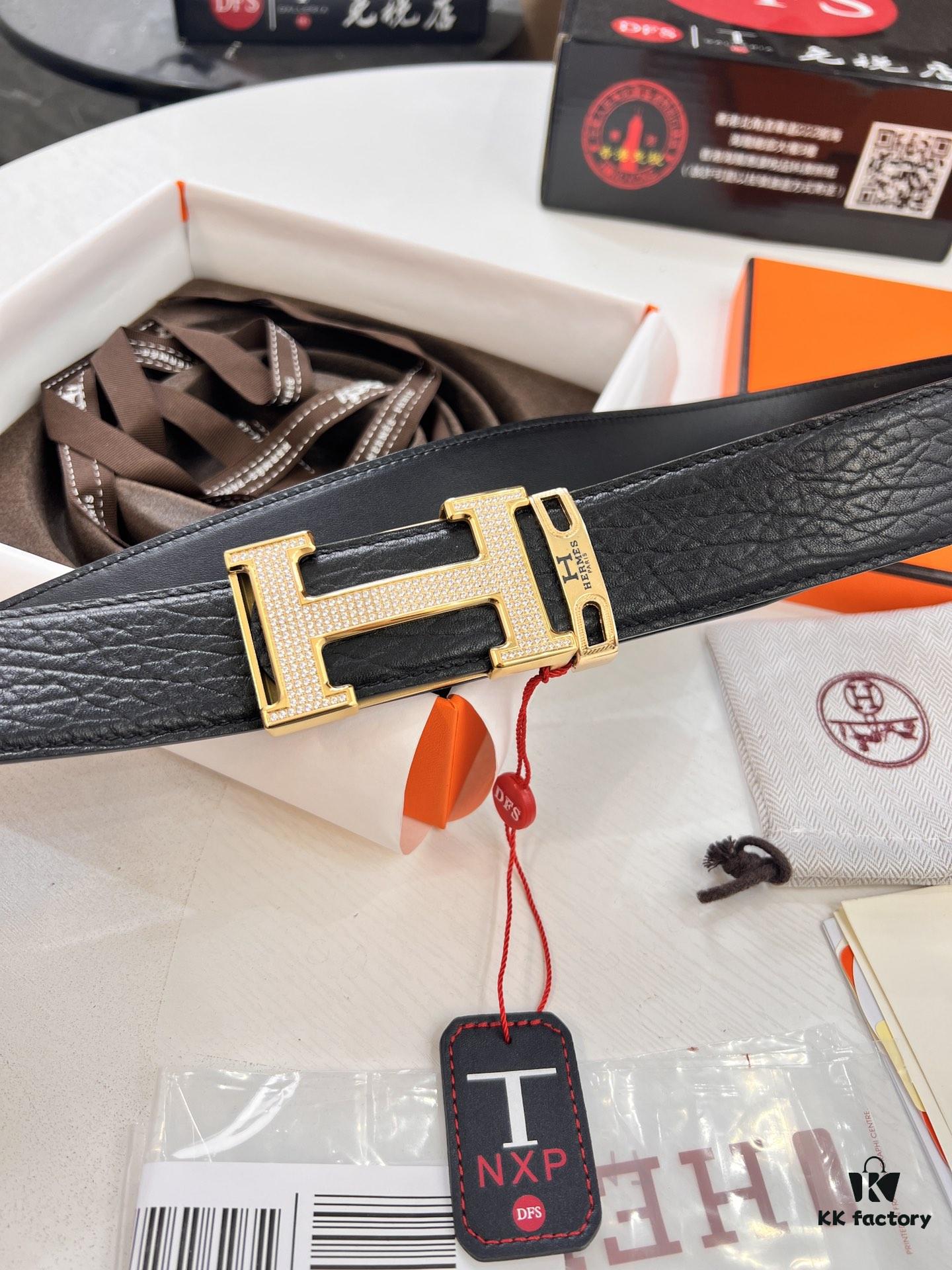 693201523a89a121ed55055e Hermès Men's Belt, New Style Full Diamond H Letter Inside Buckle, Double-Sided Use, ZP Synchronized Steel Stamp Logo, Imported Elephant Grain Top Layer Cowhide, 3.8cm Width, High-End Quality