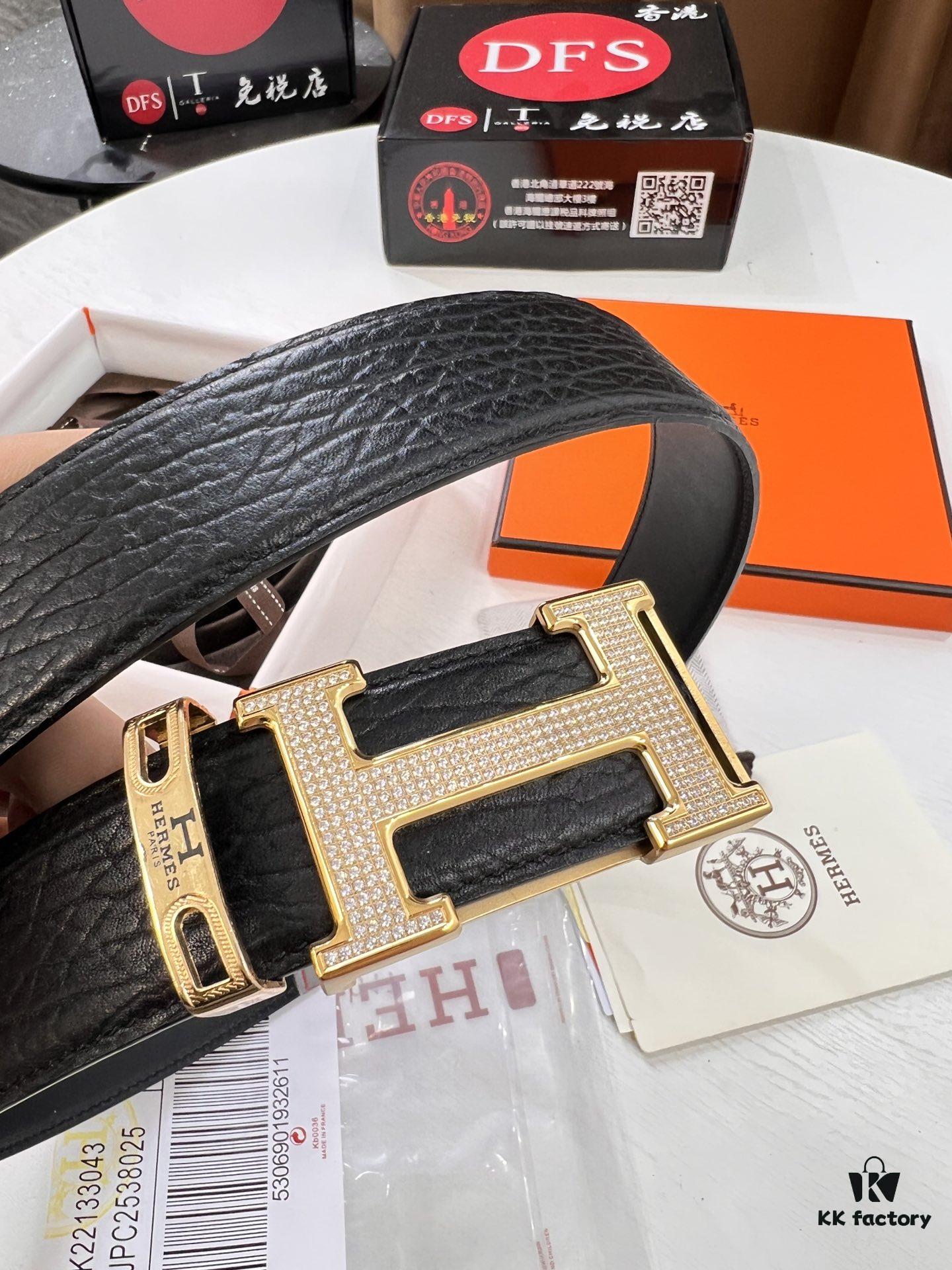 693201523a89a121ed55055f Hermès Men's Belt, New Style Full Diamond H Letter Inside Buckle, Double-Sided Use, ZP Synchronized Steel Stamp Logo, Imported Elephant Grain Top Layer Cowhide, 3.8cm Width, High-End Quality