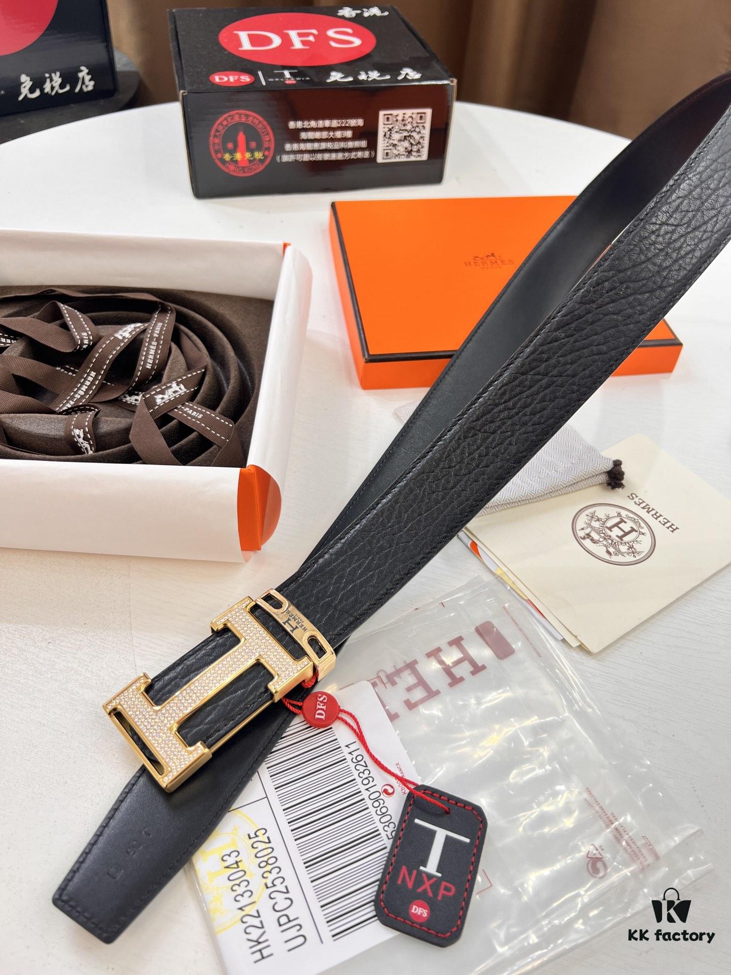 693201533a89a121ed550560 Hermès Men's Belt, New Style Full Diamond H Letter Inside Buckle, Double-Sided Use, ZP Synchronized Steel Stamp Logo, Imported Elephant Grain Top Layer Cowhide, 3.8cm Width, High-End Quality
