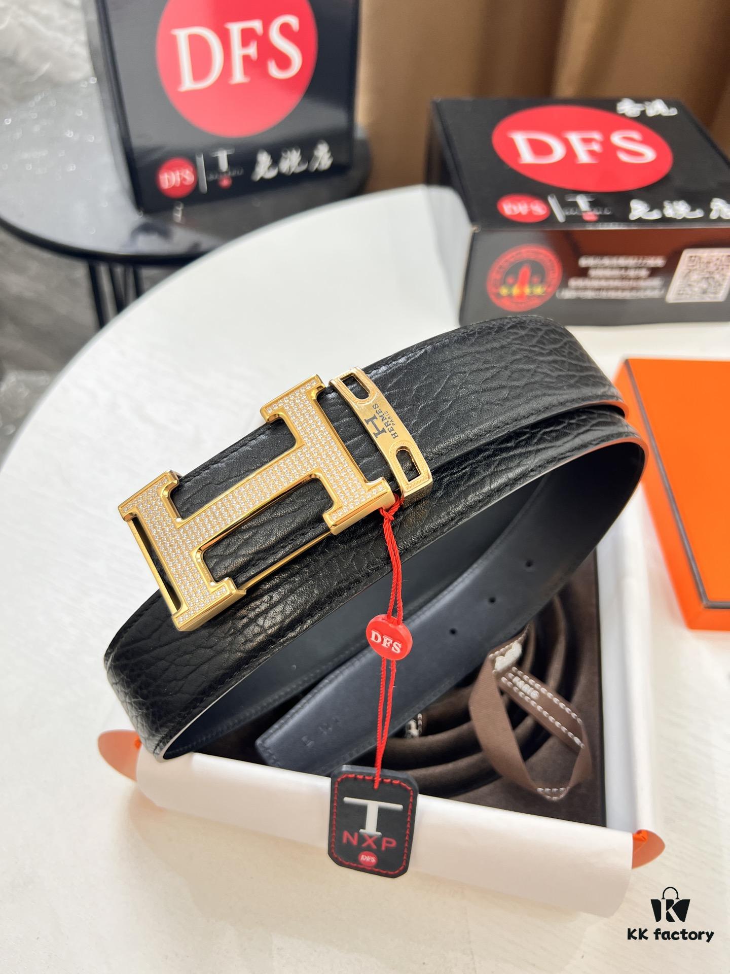 693201533a89a121ed550561 Hermès Men's Belt, New Style Full Diamond H Letter Inside Buckle, Double-Sided Use, ZP Synchronized Steel Stamp Logo, Imported Elephant Grain Top Layer Cowhide, 3.8cm Width, High-End Quality