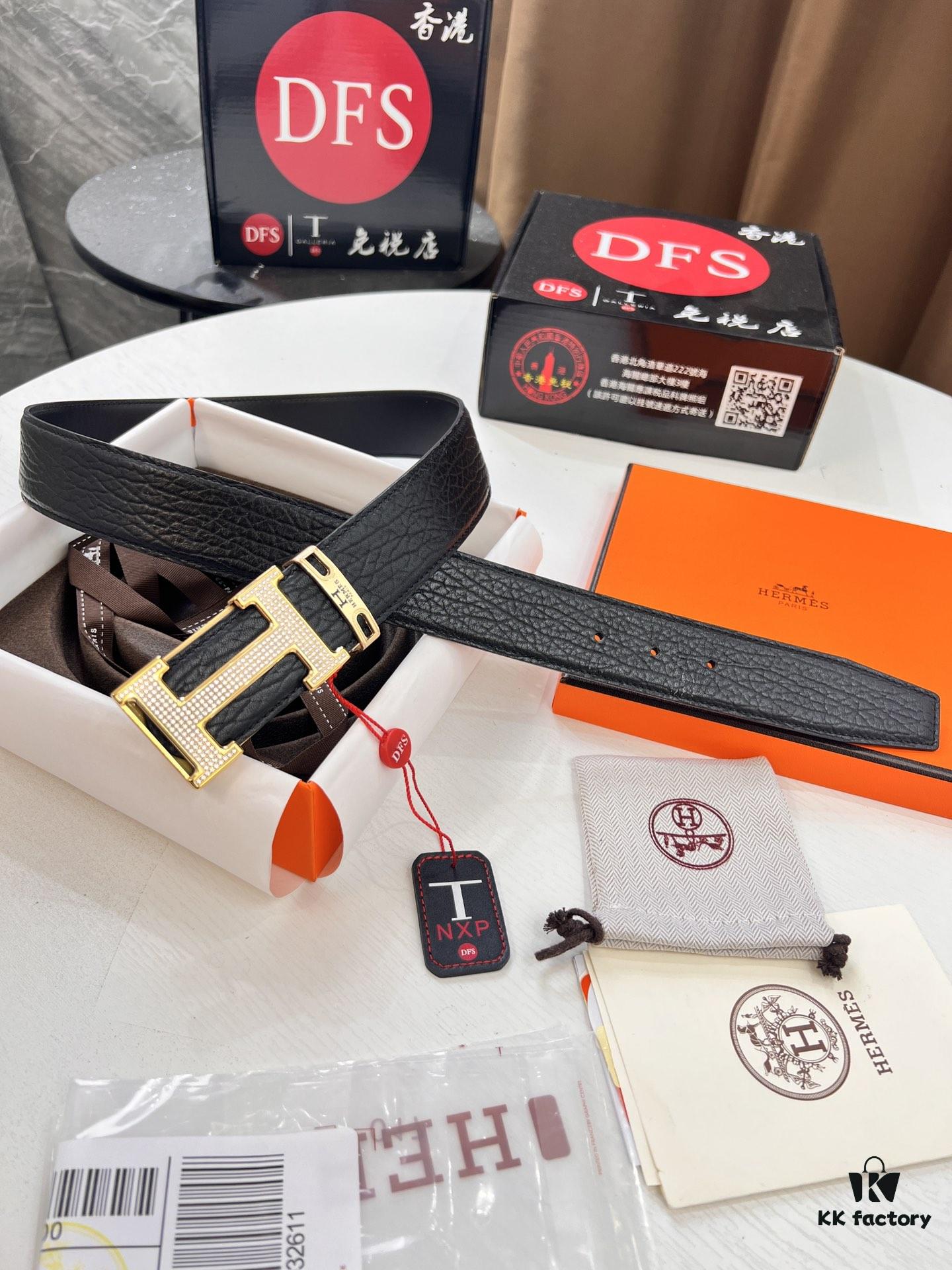 693201533a89a121ed550562 Hermès Men's Belt, New Style Full Diamond H Letter Inside Buckle, Double-Sided Use, ZP Synchronized Steel Stamp Logo, Imported Elephant Grain Top Layer Cowhide, 3.8cm Width, High-End Quality