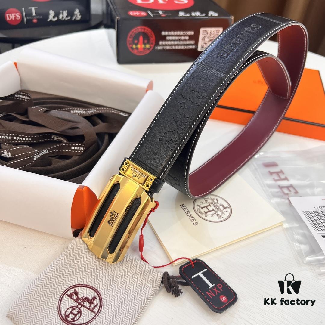 693201543a89a121ed550577 Hermès Men's Belt - Wine Red Fine-Grain Full-Grain Calfskin Leather Belt with Stainless Steel Hardware