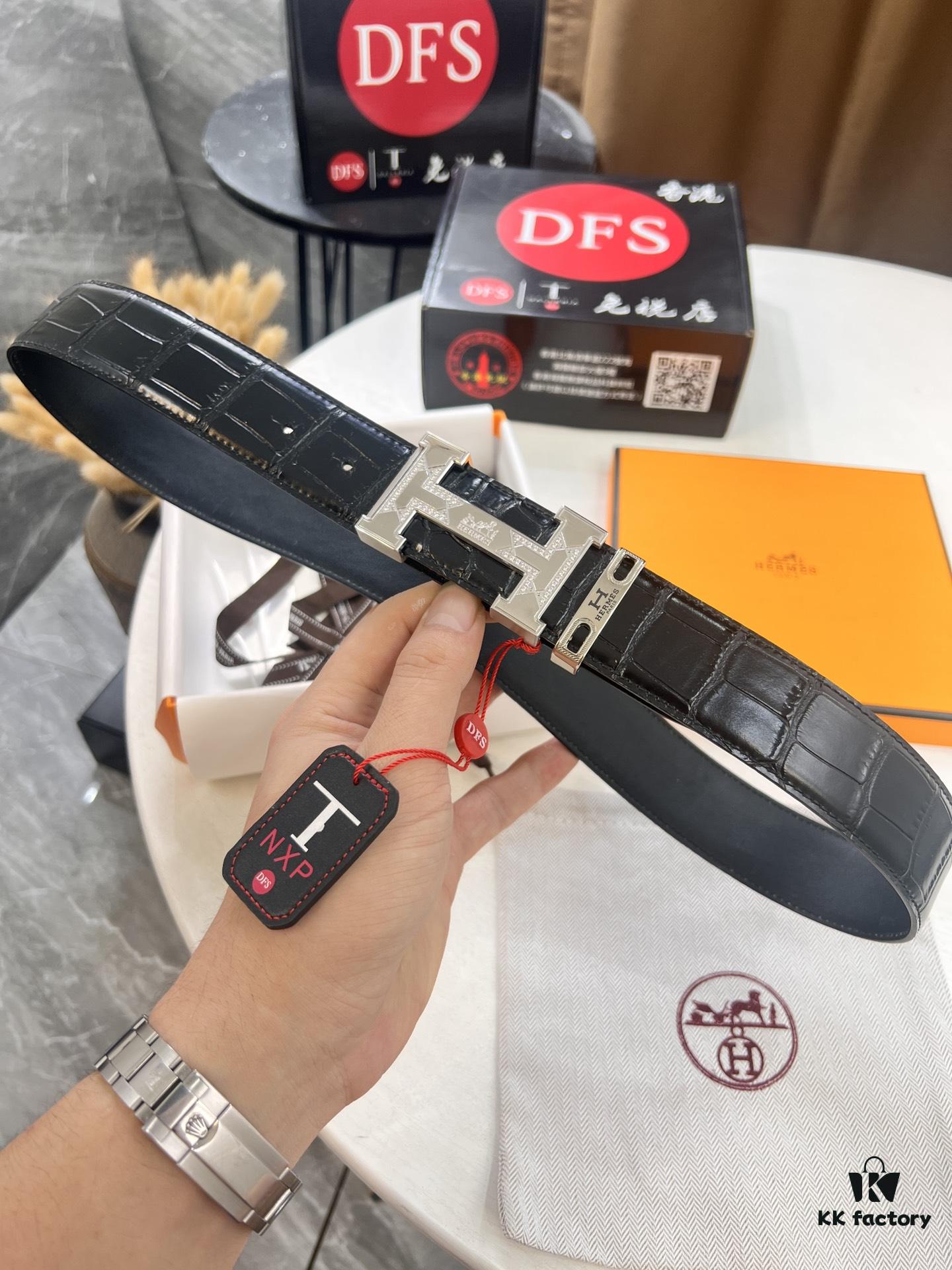 693201553a89a121ed550579 Hermès H Belt, Steel 'H' Buckle with Brick Inlay, Genuine Crocodile-Textured Top-Layer Calfskin, 3.8cm Width, Official Website Version, Includes NXP Anti-Counterfeit Chip