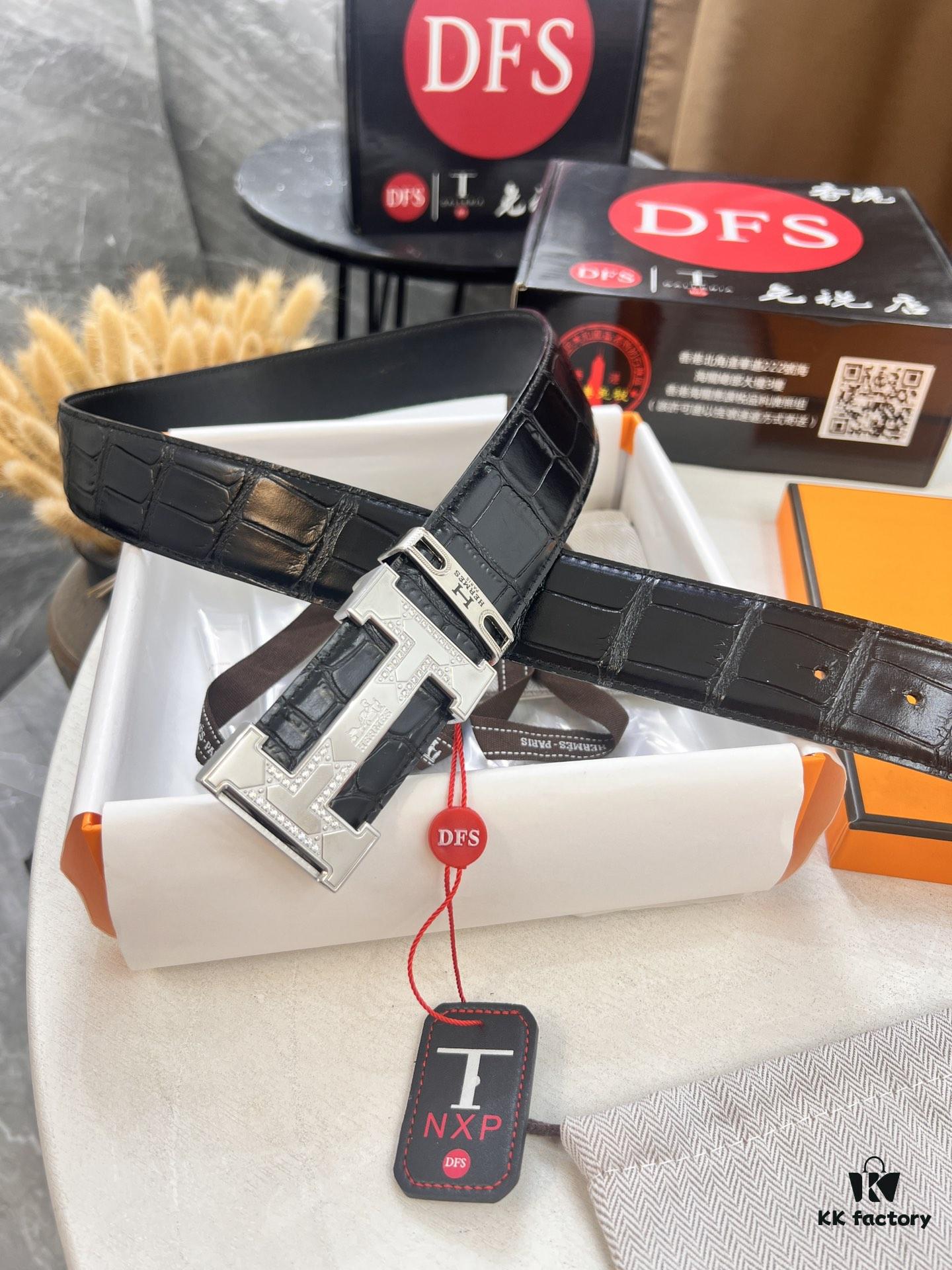 693201553a89a121ed55057e Hermès H Belt, Steel 'H' Buckle with Brick Inlay, Genuine Crocodile-Textured Top-Layer Calfskin, 3.8cm Width, Official Website Version, Includes NXP Anti-Counterfeit Chip
