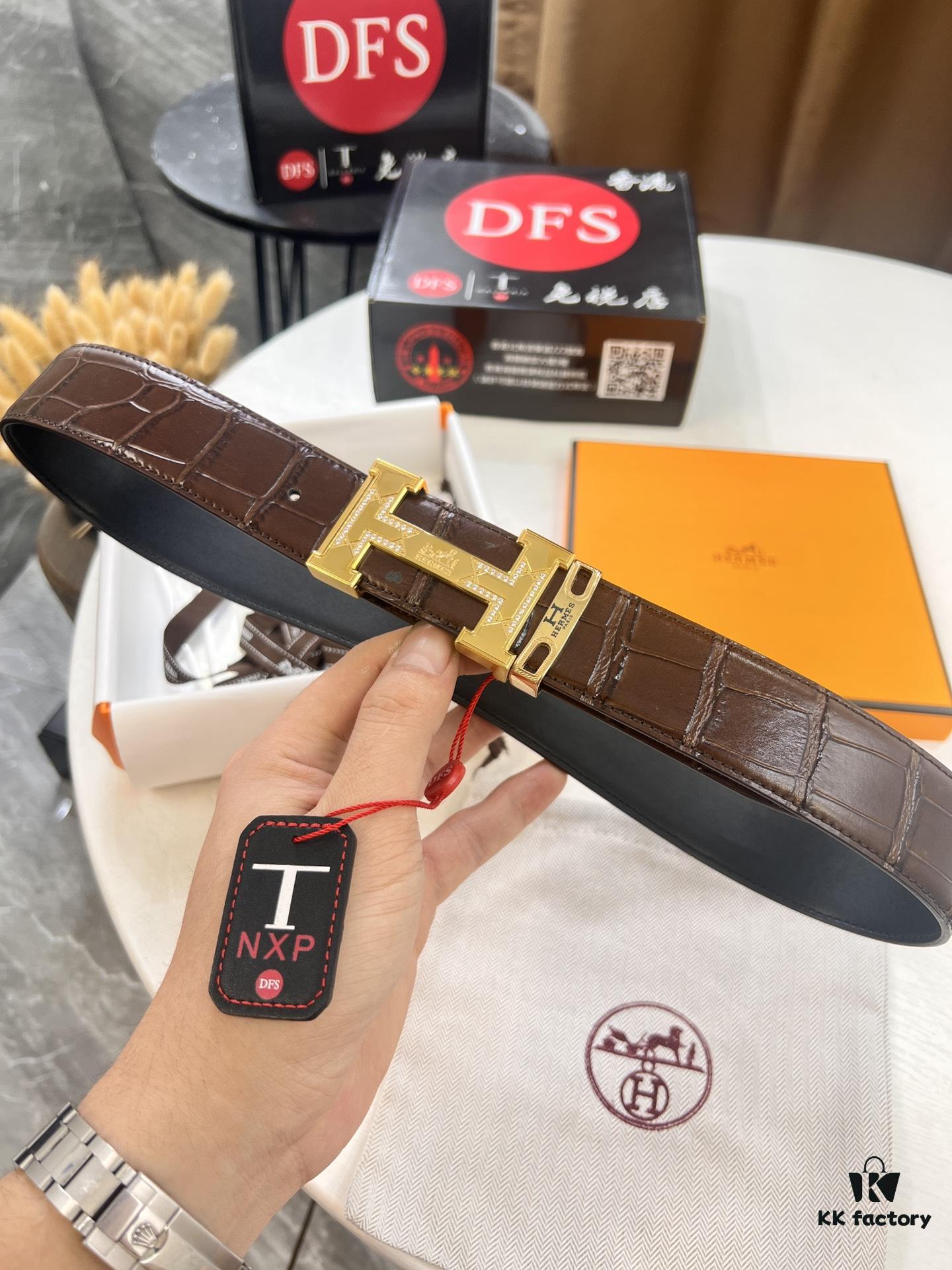693201553a89a121ed550580 Hermès H Belt, Stainless Steel Inlaid H Buckle, Genuine Crocodile Pattern Top Layer Cowhide, 3.8cm Width, Official Website Style, Premium Quality