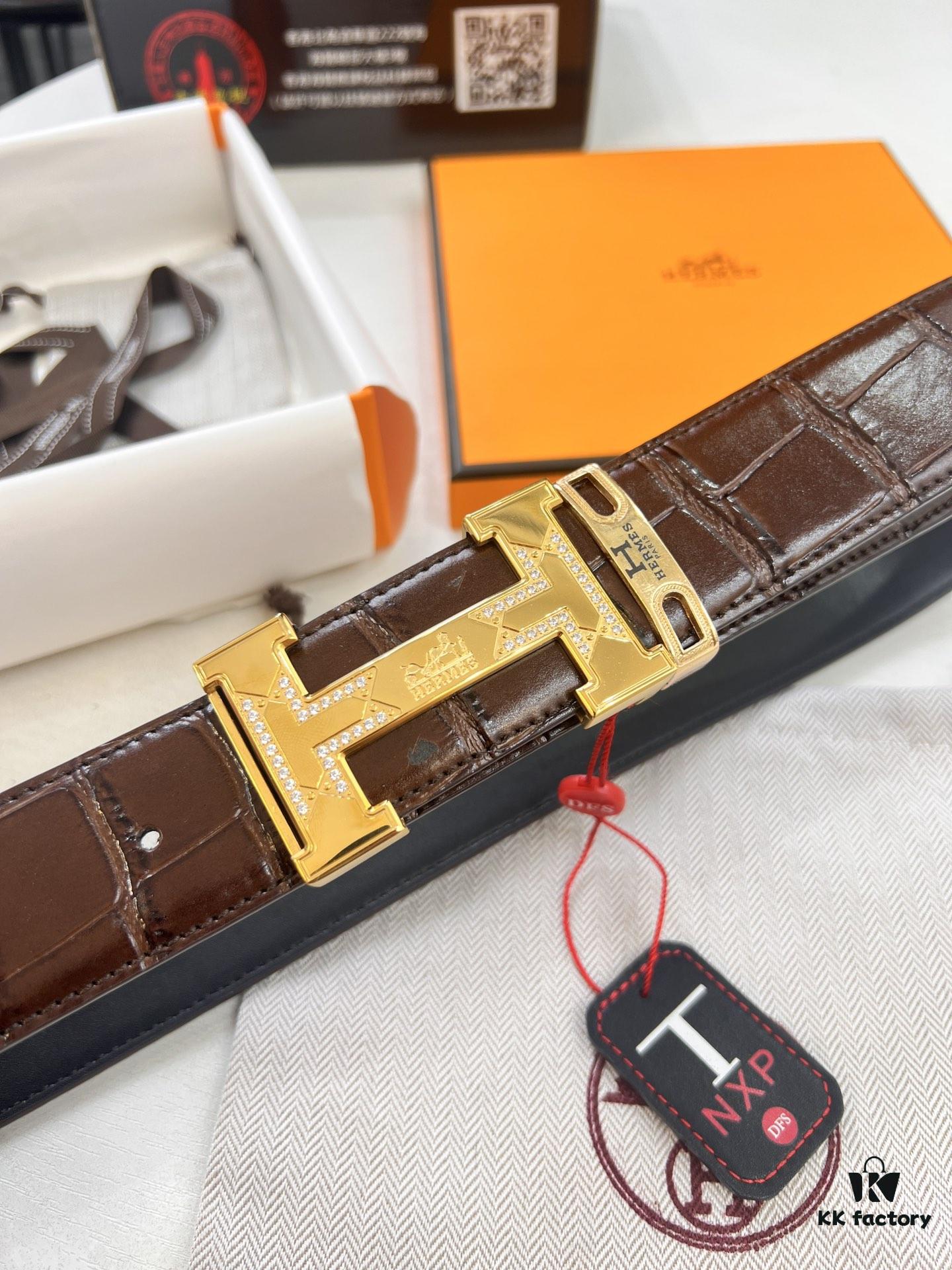693201553a89a121ed550581 Hermès H Belt, Stainless Steel Inlaid H Buckle, Genuine Crocodile Pattern Top Layer Cowhide, 3.8cm Width, Official Website Style, Premium Quality